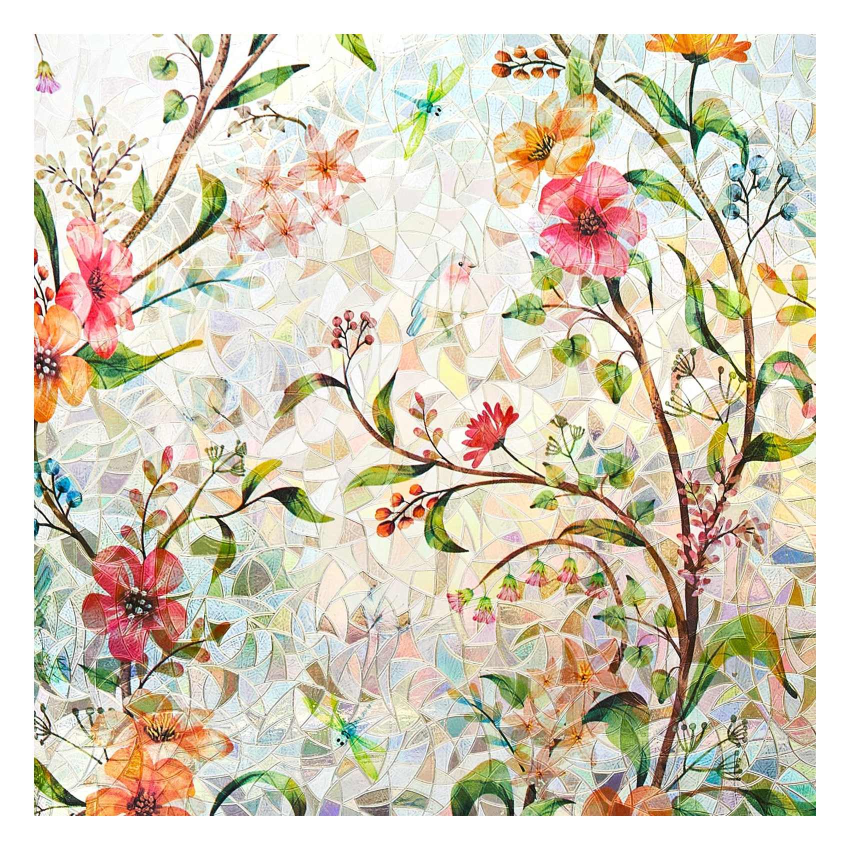 Etokfoks EFT0926H43 Static Cling Window Privacy Film Stained Glass Design UV Heat Blocking for Glass Doors and Bedroom Windows Easy Install 17.5x78.7 Inches