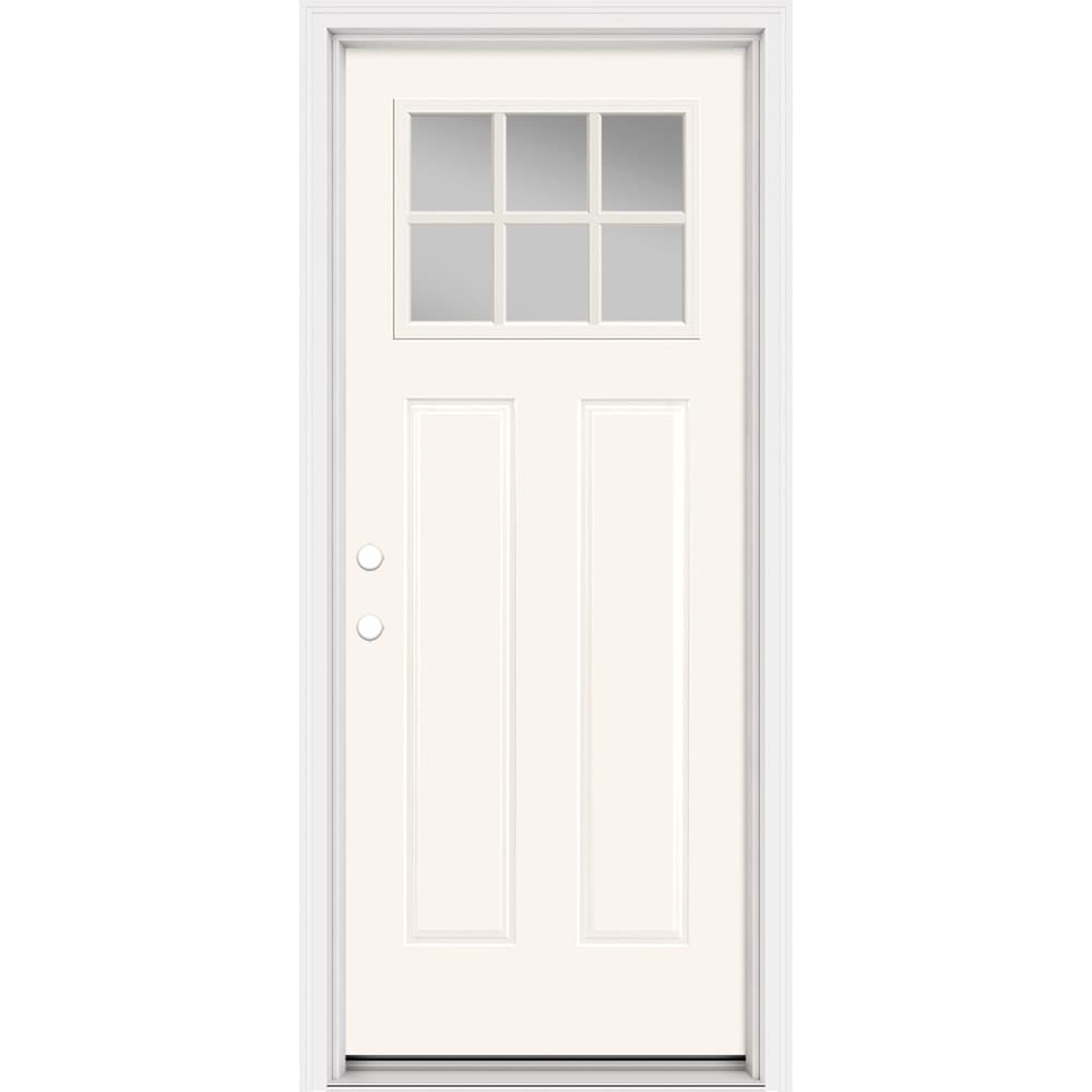 Masonite 321285 Steel Doors Series 32-in x 80-in x 4-9/16-in Steel Craftsman Right-hand inswing Modern White Painted Prehung Front Door with Brickmould Insulating core