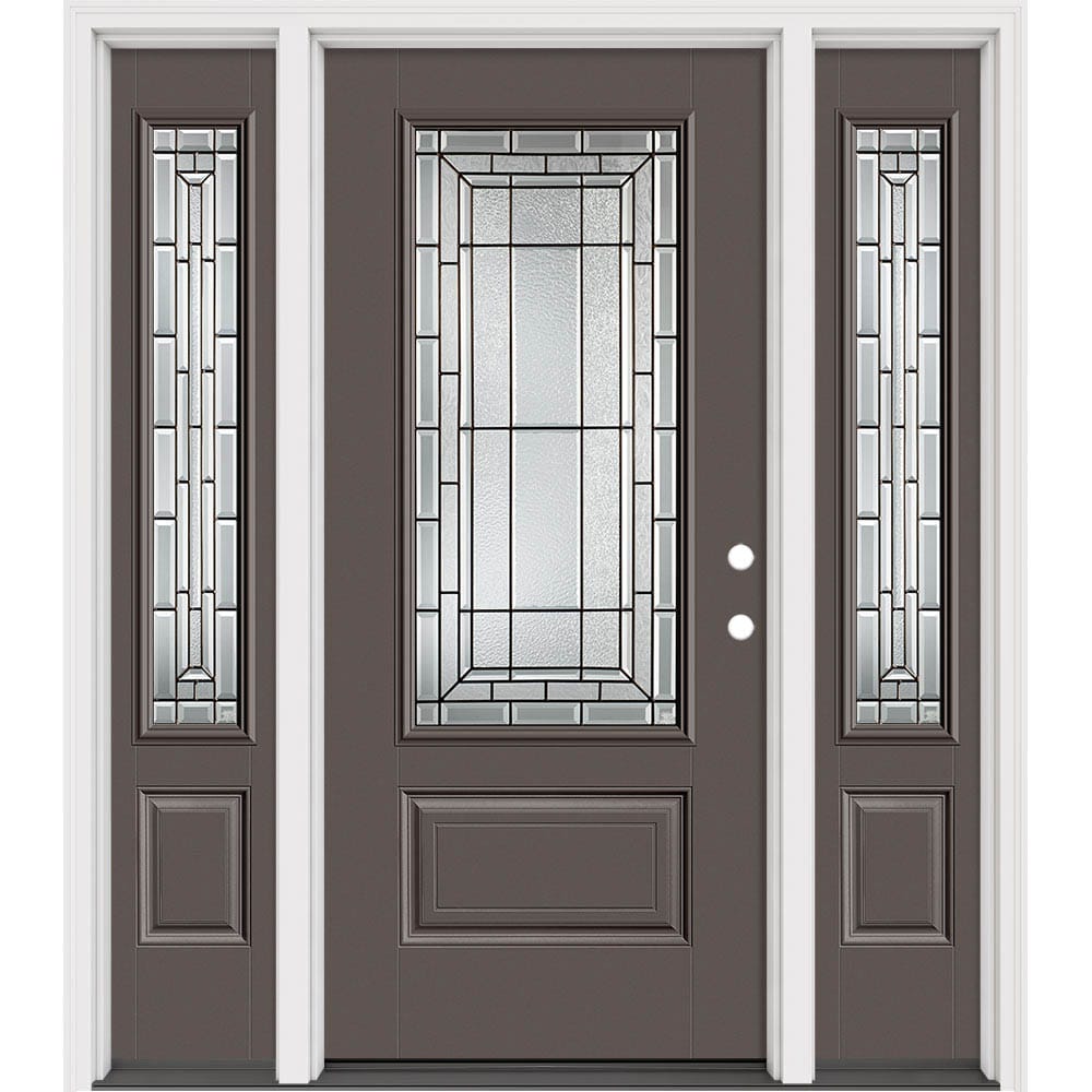 Masonite 633137 Sequence 64-in x 80-in x 4-9/16-in Fiberglass 3/4 lite Left-hand inswing Timber Gray Painted Prehung Slab Front Door with Sidelights with Brickmould Insulating core