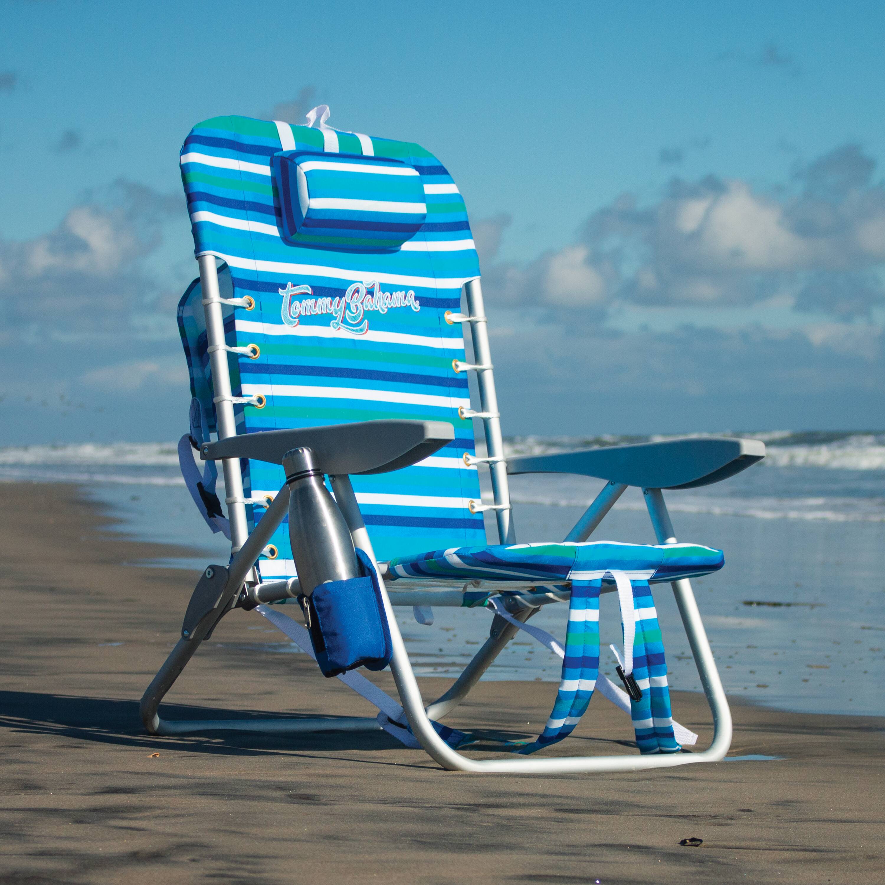 Tommy Bahama Beach Chair, Aluminum, Green Strips