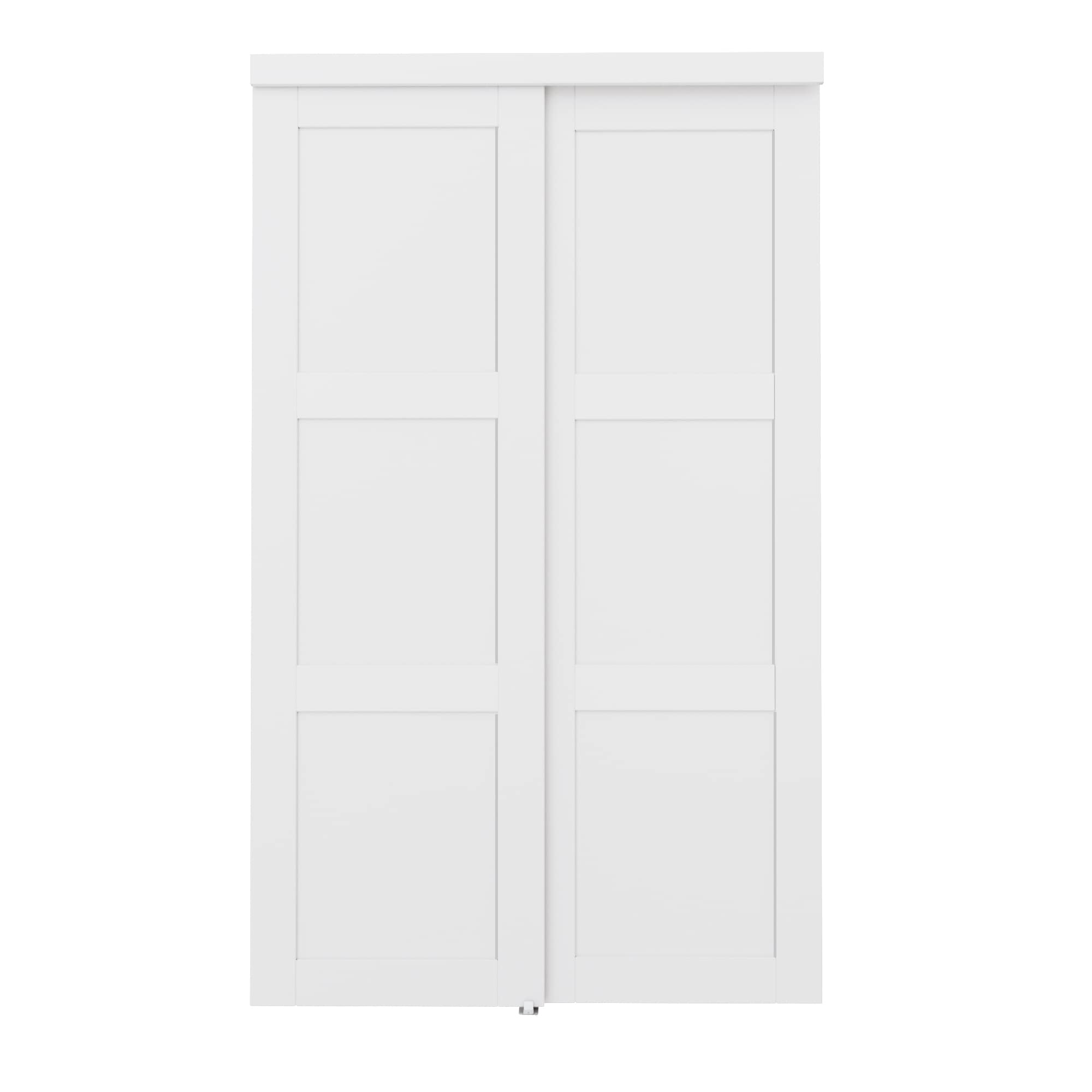 JUJUBON IN-CD-SLSD-XB-3LR-48 Closet Door 48-in x 80-in White 3-panel square Textured Solid core Prefinished MDF Closet Sliding Door ( Hardware Included )