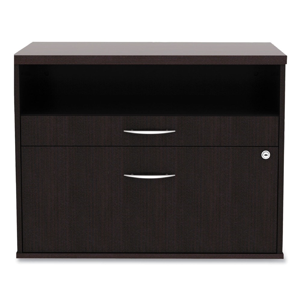 Alera ALENLS583020ES ALELS583020ES Espresso Open Office Desk with 2 Drawers and Shelf