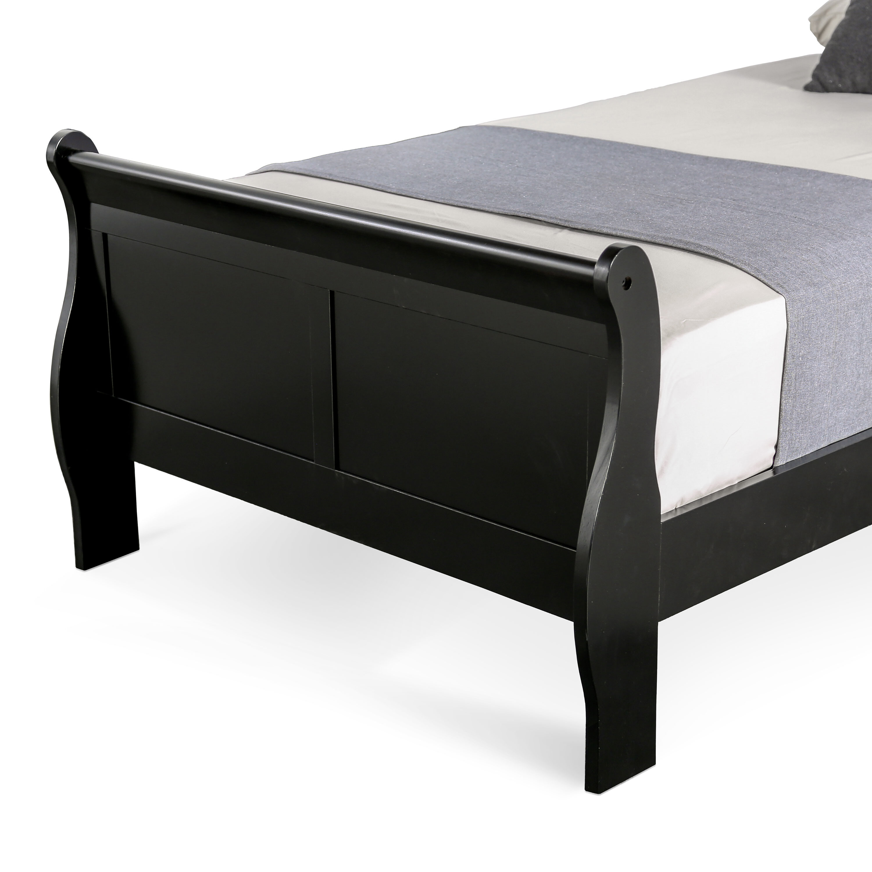 Black Twin Sleigh Bed with Wood Frame and Headboard