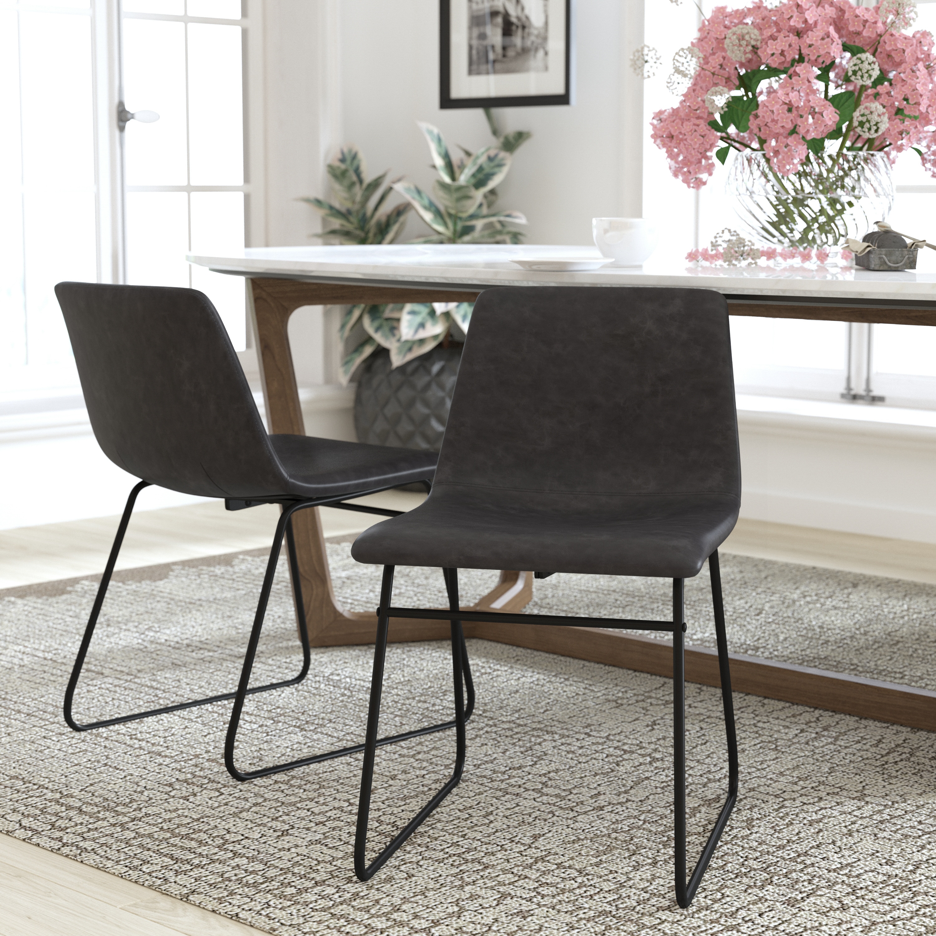 Flash Furniture 840196334677 Contemporary/Modern Faux Leather Upholstered Dining Side Chair (Metal Frame)