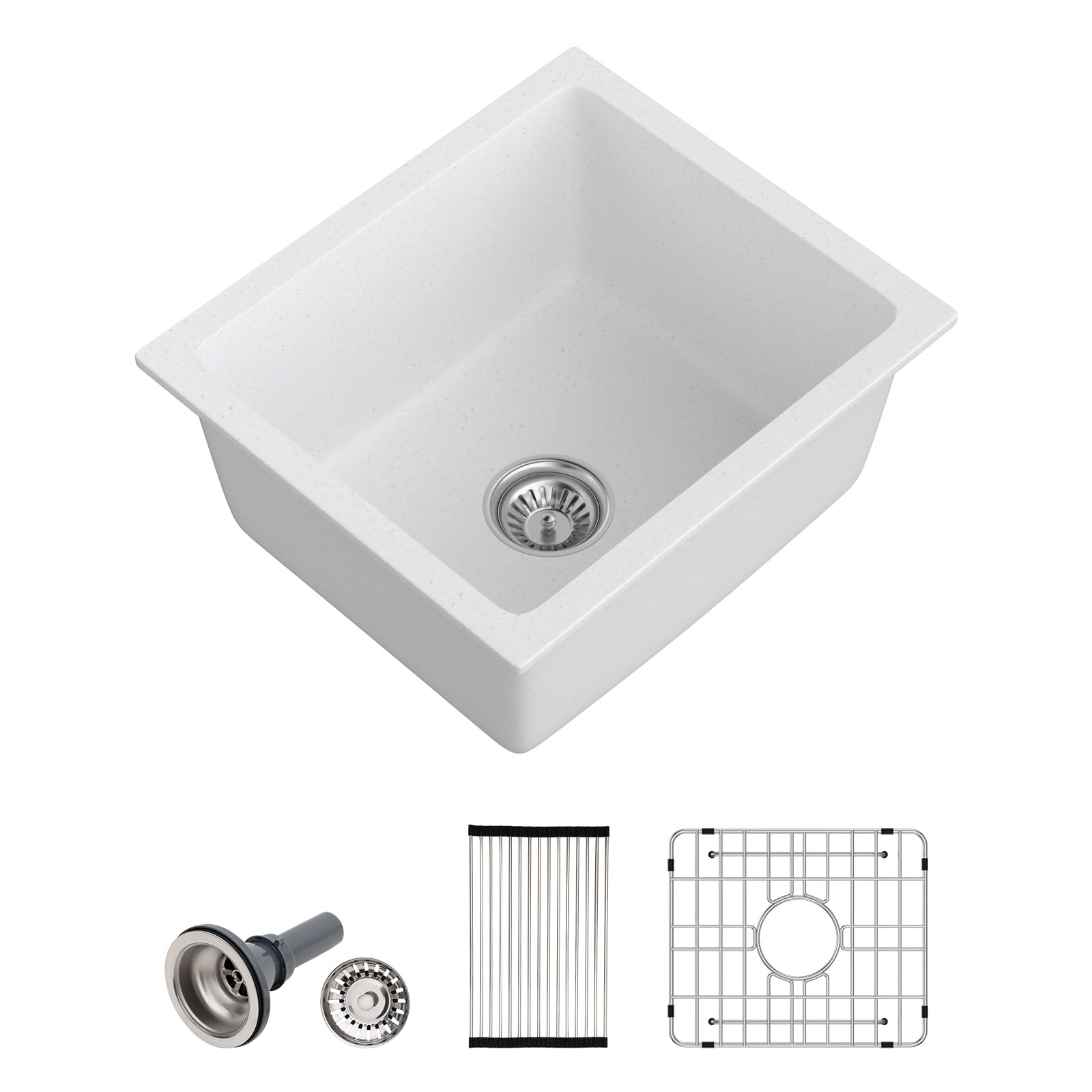 Dcolora 18-in White Undermount Wet Bar Sink Set Single Bowl Granite Composite Small Kitchen Sink With Accessories DC-GUW002