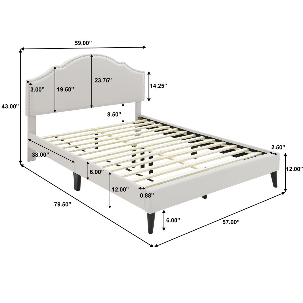 HomeFare Nailhead trim, shaped full upholstered platform bed in natural ...