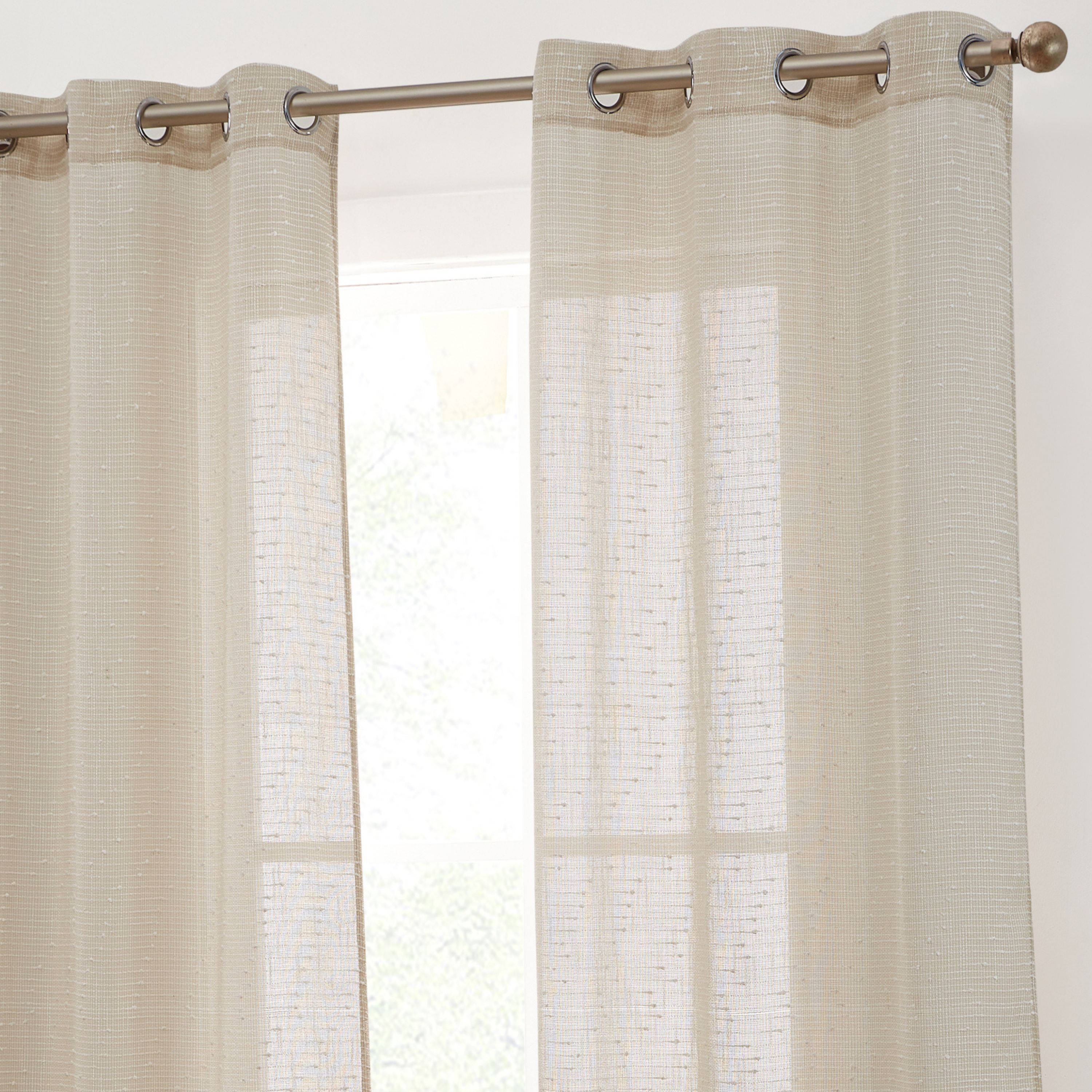 HLC.me EMLY-37X84BEIG Emily Faux Linen Semi Sheer Light Filtering Grommet Lightweight Window Curtains - 2 Panels