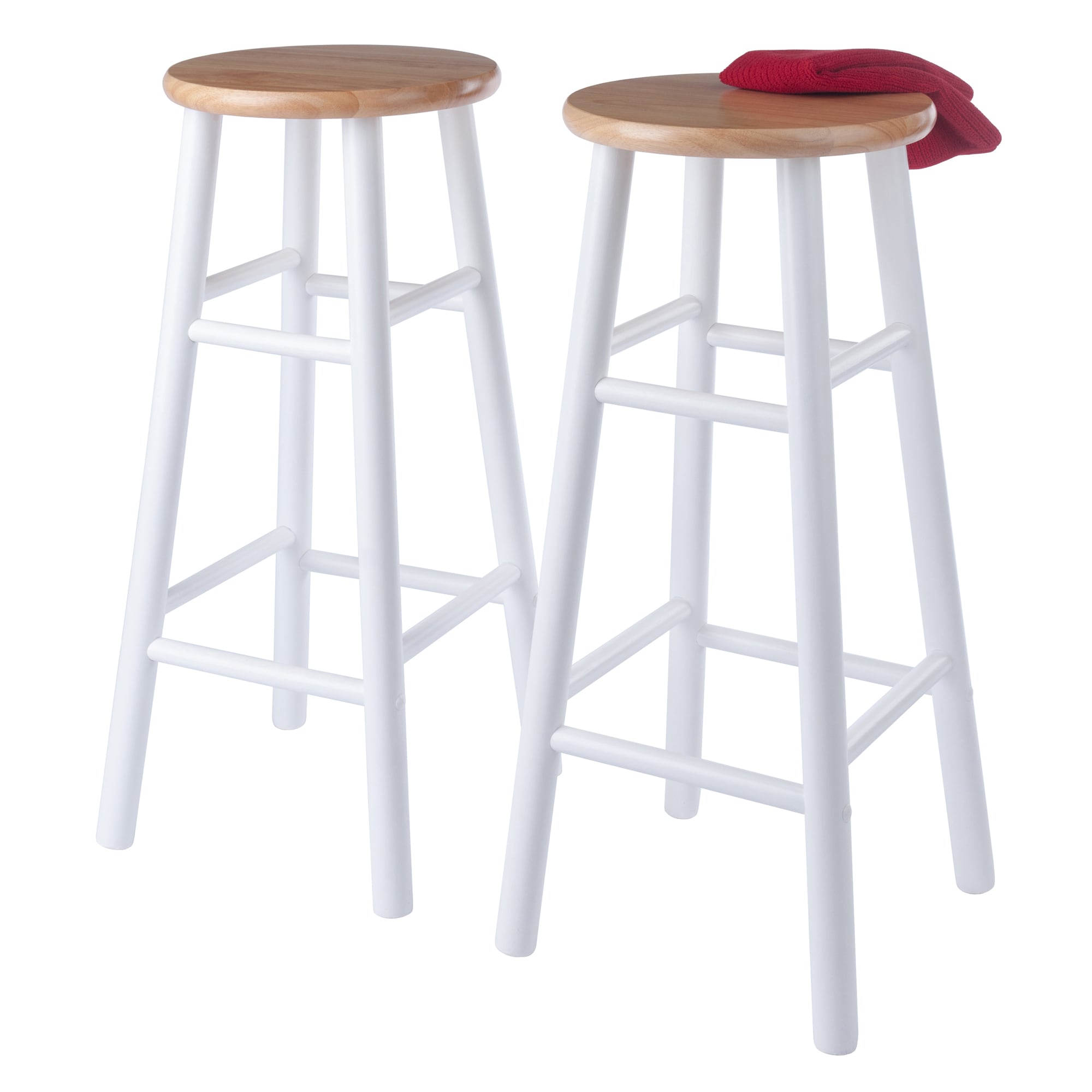 Transitional Teak and White Solid Wood 29" Barstool Duo