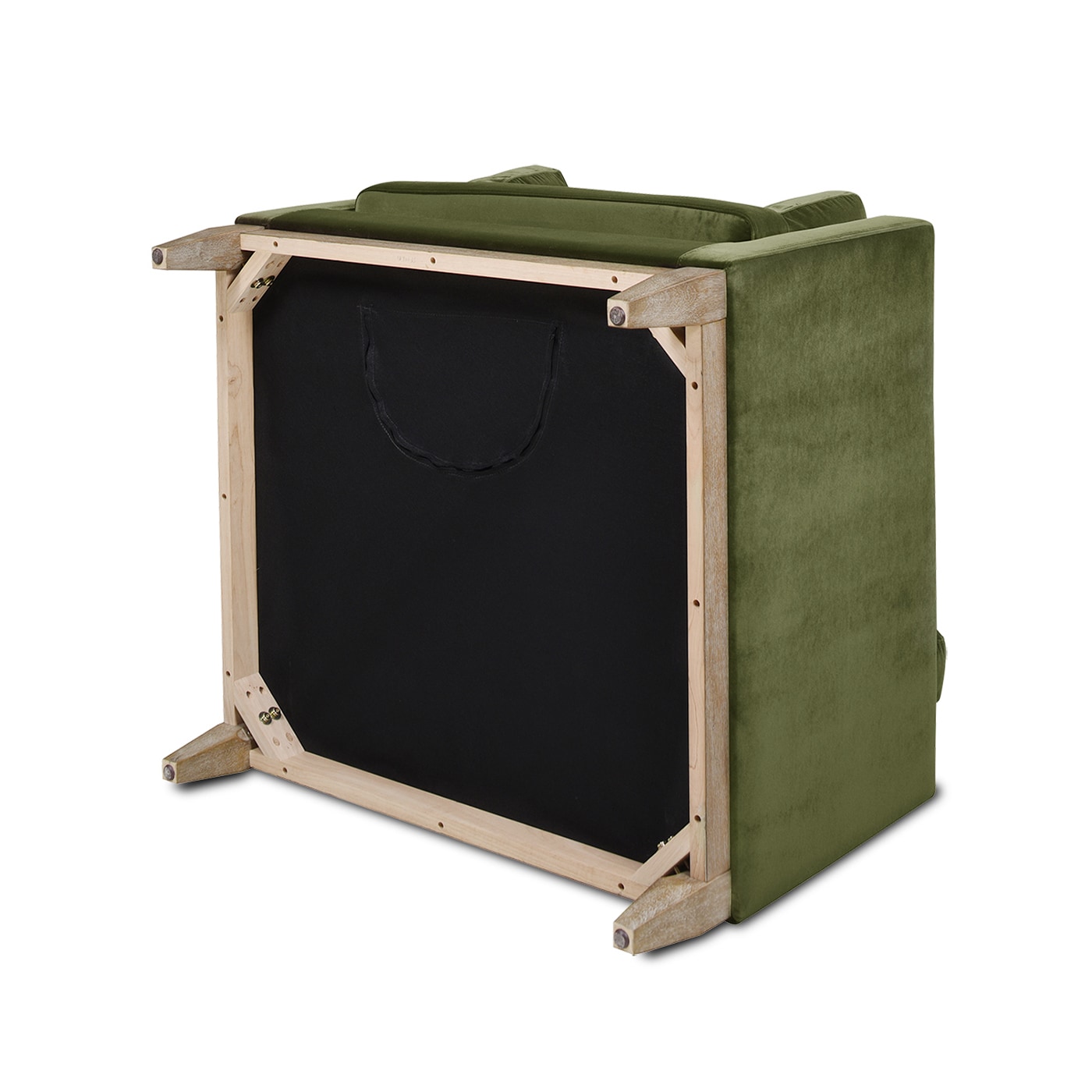 Olive Green Velvet Chaise with Wood Frame, 36"