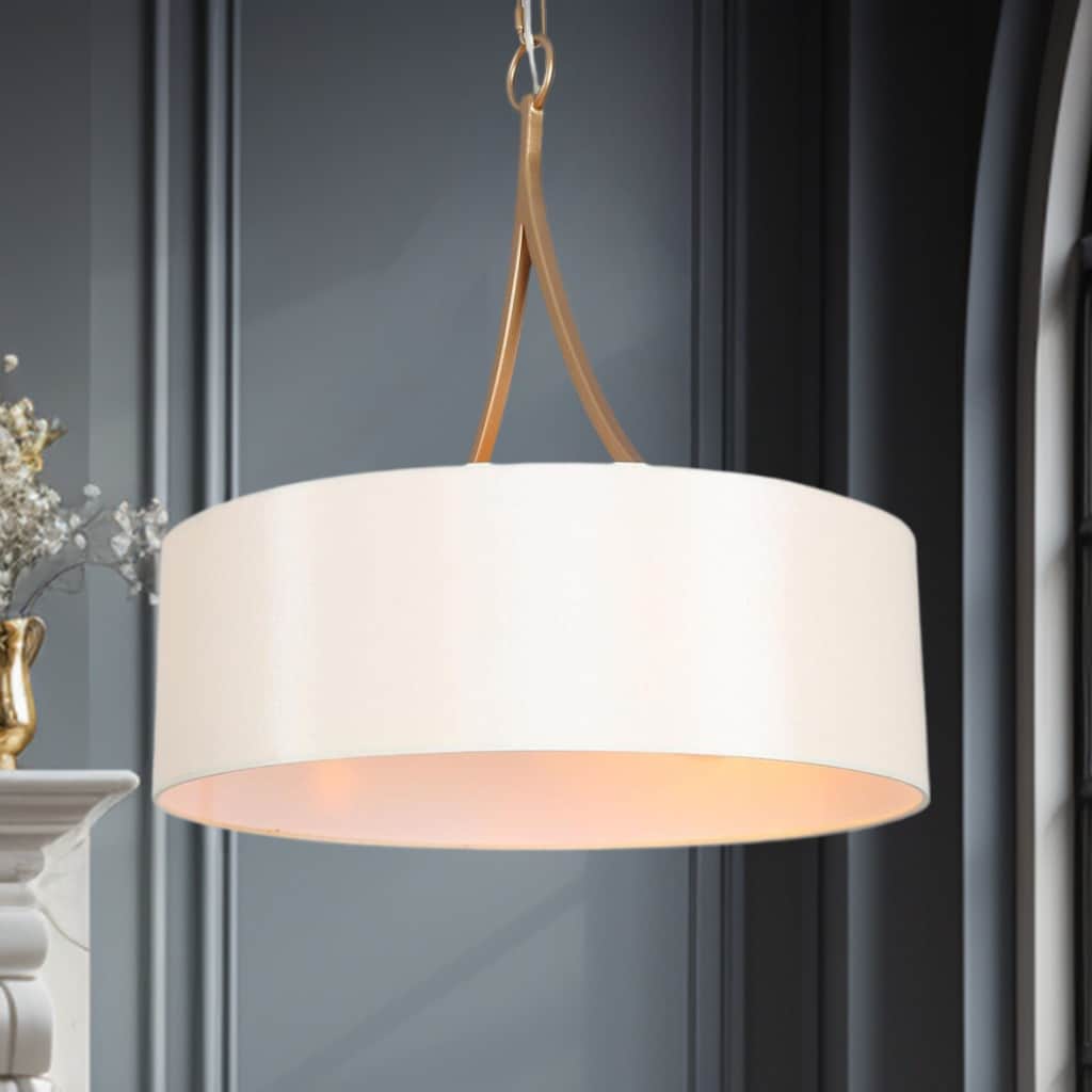 ZEVNI L3RIZFFRW4276S37 Mushlee Modern Farmhouse 3 -Light Matte Gold Modern/contemporary Cage For Use in Bedrooms, Dining Rooms, Foyers, Kitchens, Living Rooms Chandelier
