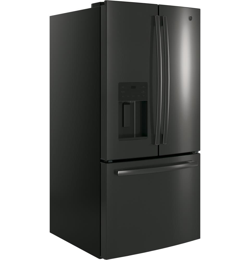 GE 23 8 Cu Ft French Door Refrigerator With Ice Maker Black Stainless   09902855 