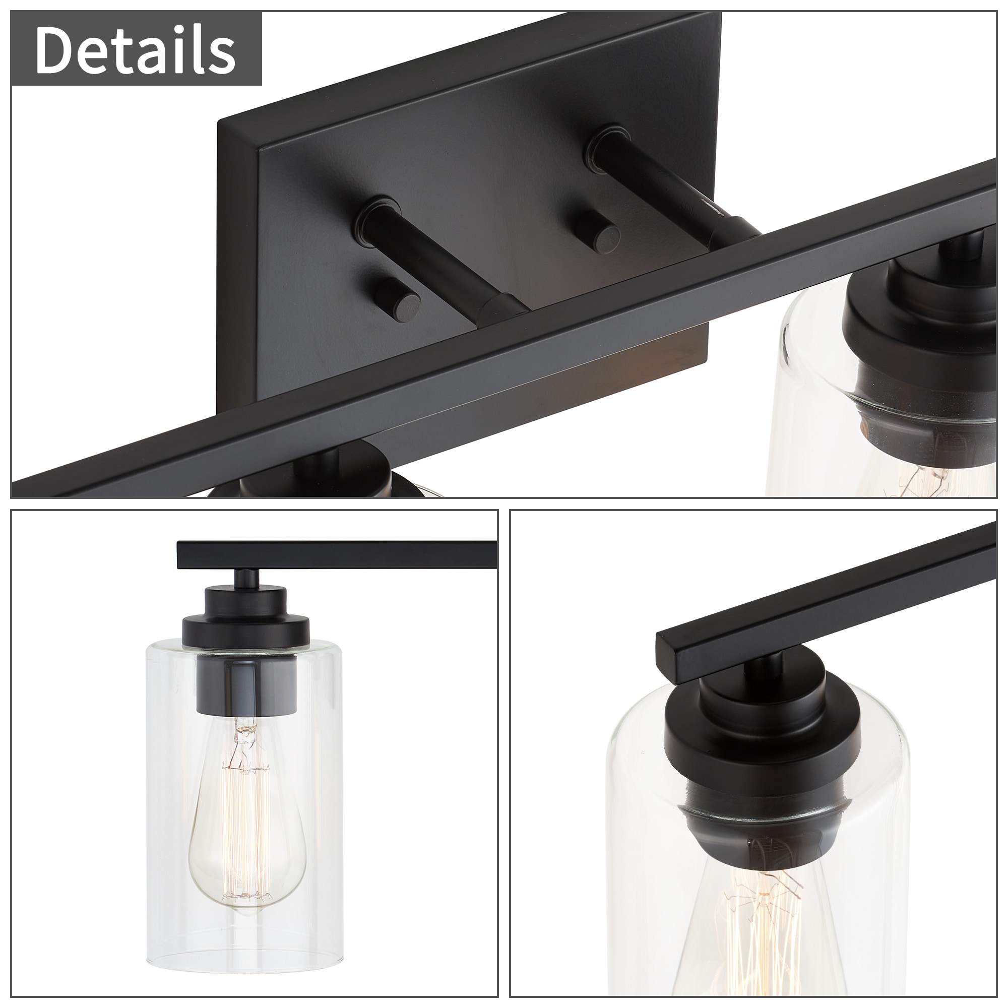 KAWOTI Nolan 30-in 4-Light Matte Black Transitional Vanity Light 21163 ...