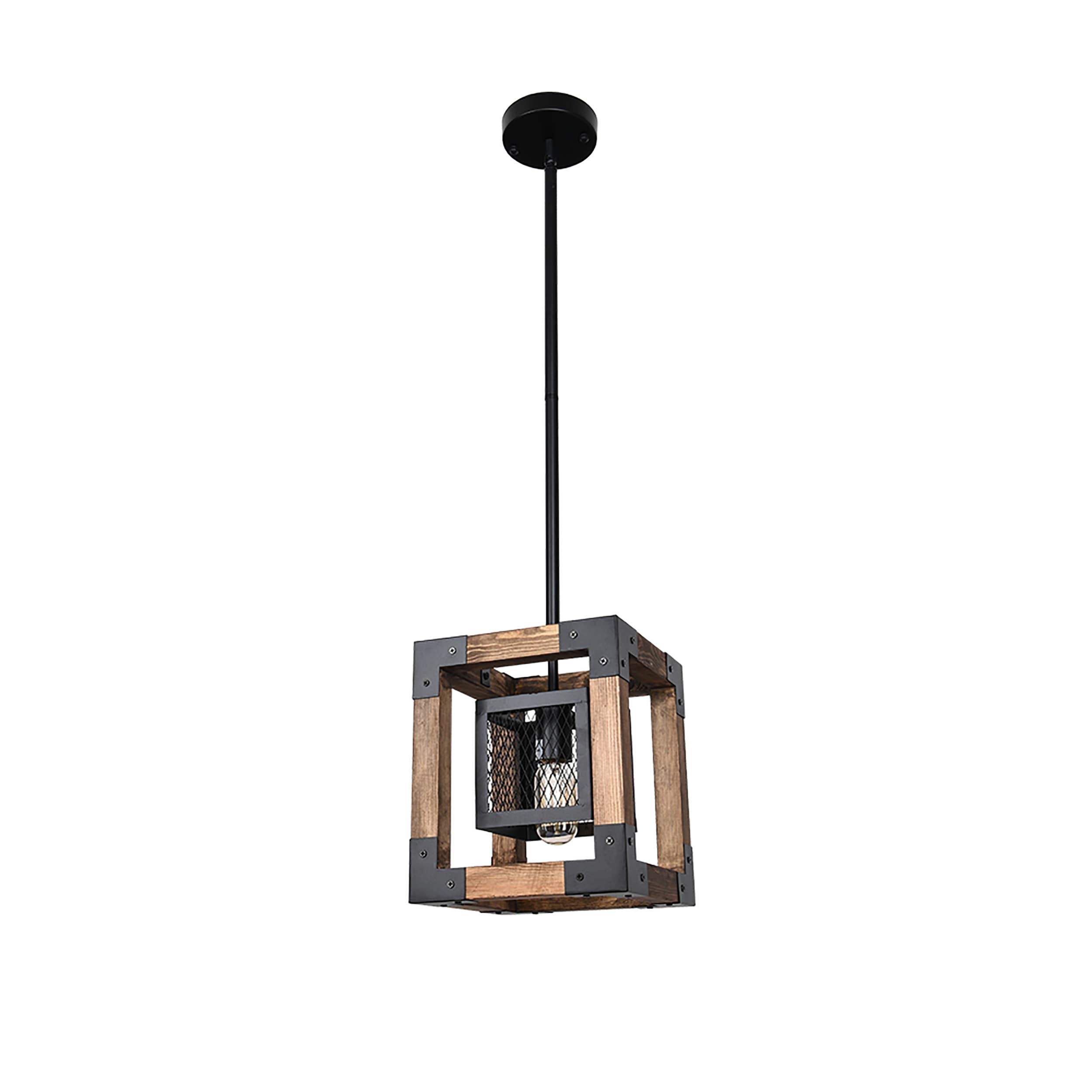 HUOKU PD1002981 LIBERTAB Black and Brown wood Farmhouse Geometric Mini Hanging Pendant light