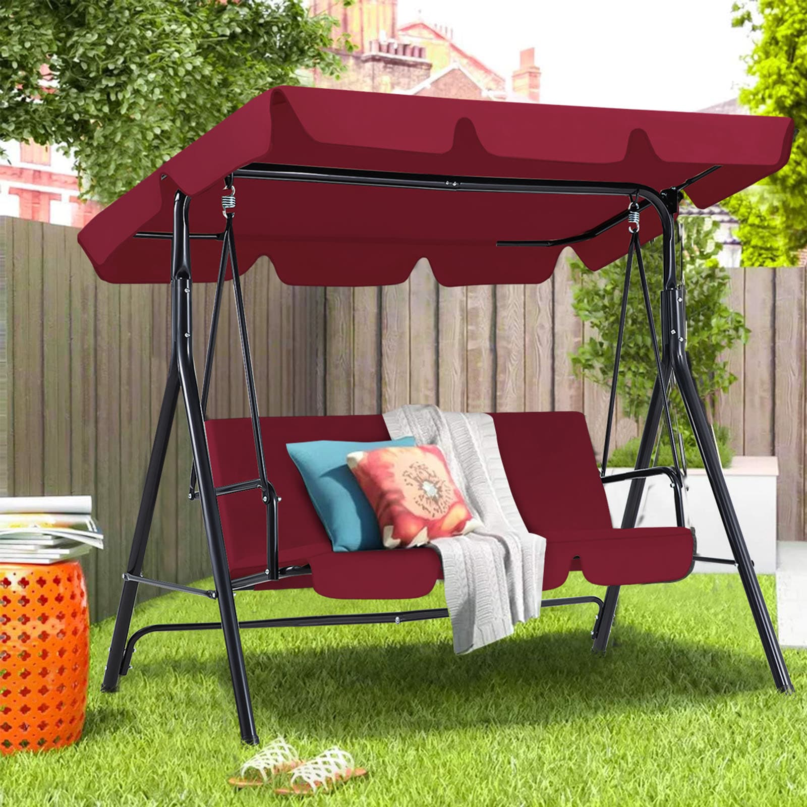 AECOJOY  3-Seat Glider Patio Swings with Removable Cushion and Adjustable Canopy