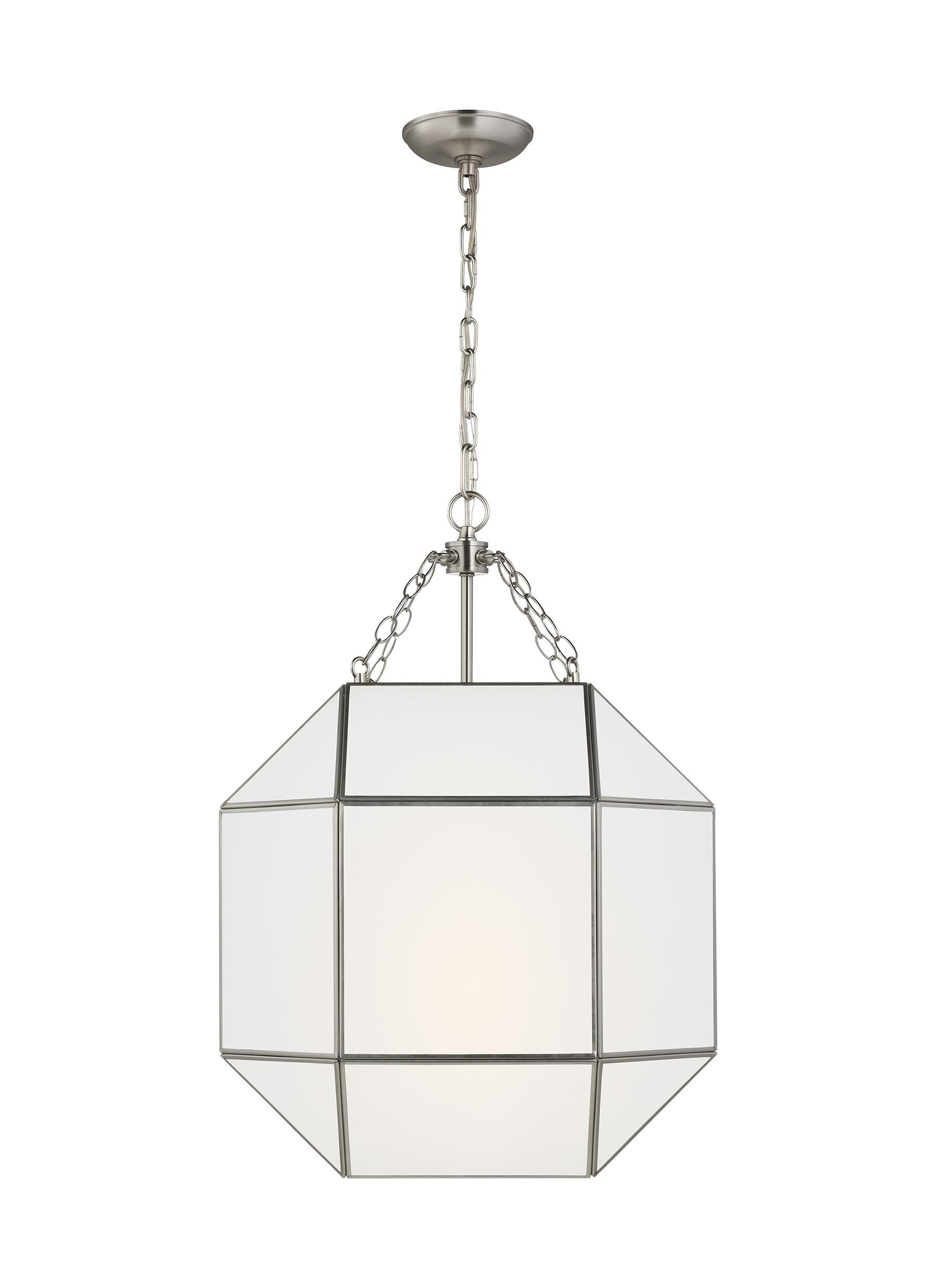 Generation Lighting 5279453-962 Morrison 3 -Light Brushed Nickel Modern/contemporary White glass Lantern Medium Hanging Pendant light