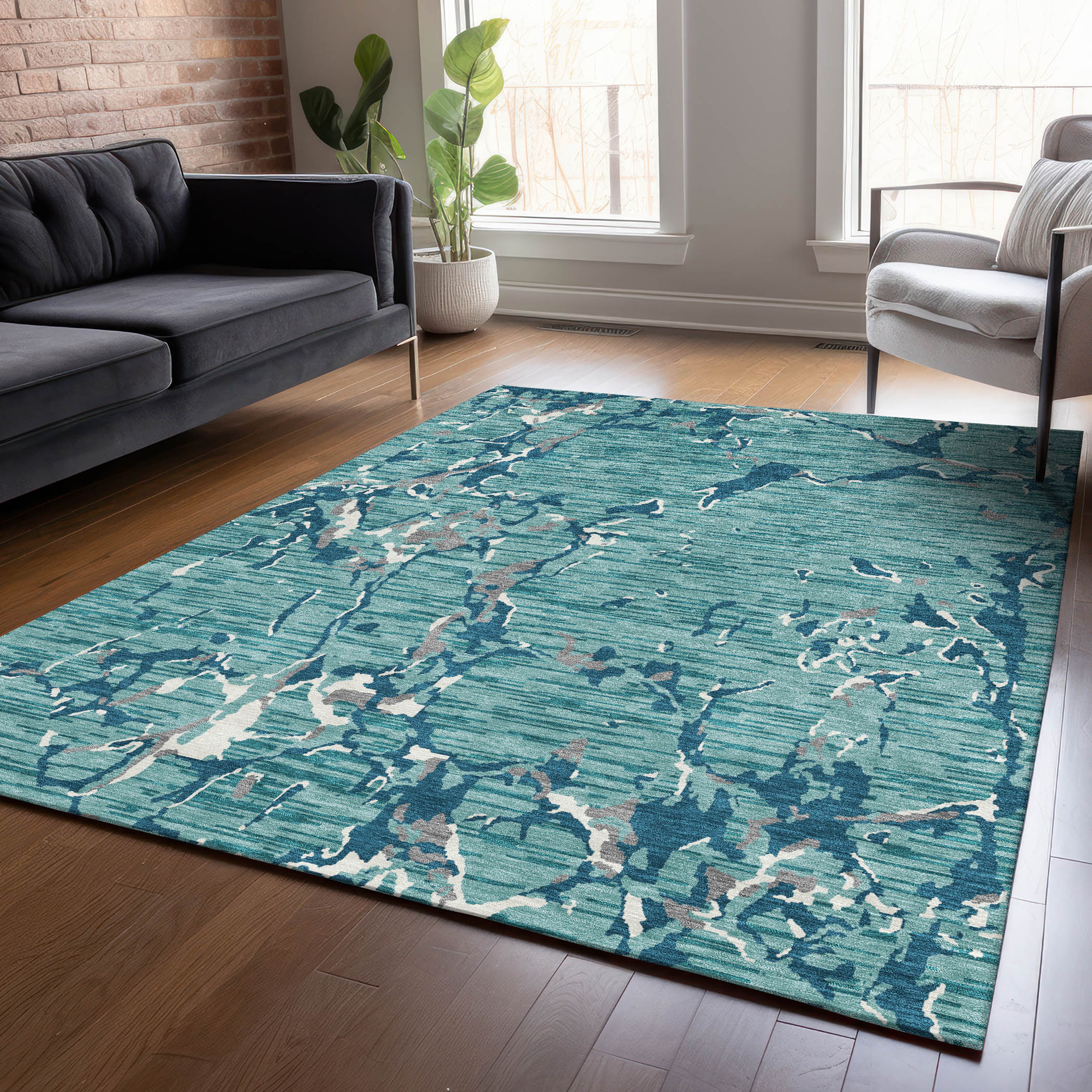Addison Rugs ACN1046TE10X14 Chantille ACN1046TE 10 x 14 (ft) Polyester Teal Rectangular Indoor/Outdoor Geometric Machine washable Area rug