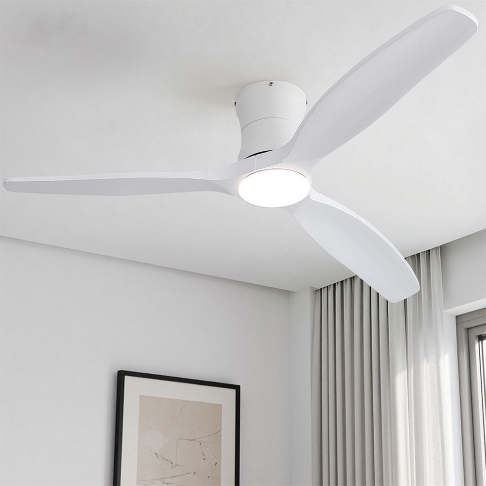 Sofucor 52-inch Modern White Flush Mount Dimmable Led Ceiling Fan With Light Kit And Remote Control