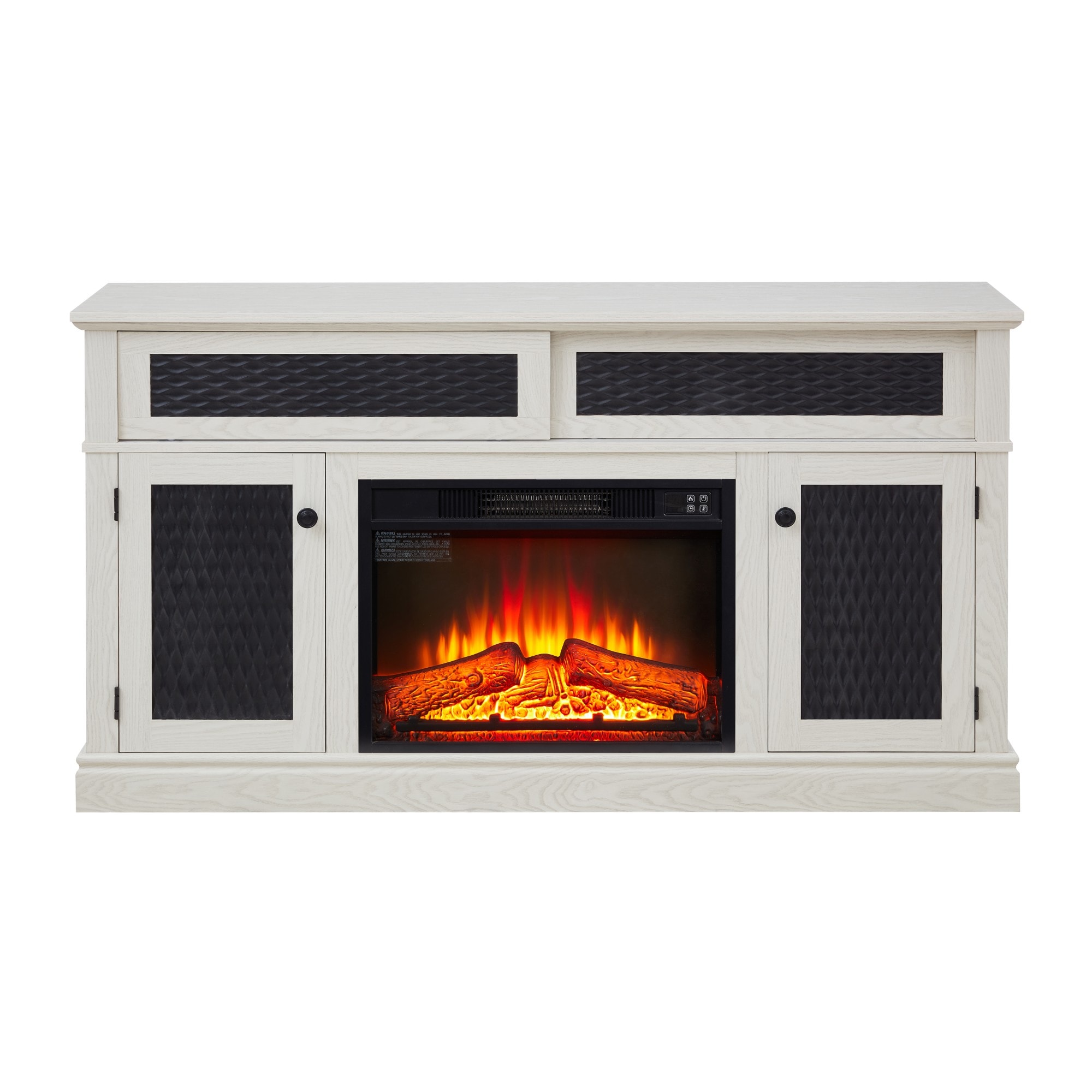 Clihome BL-JHGM223-WH 58.27-in W White Oak TV Stand with Fan-forced Corner or flat wall Electric Fireplace with Remote Control Included