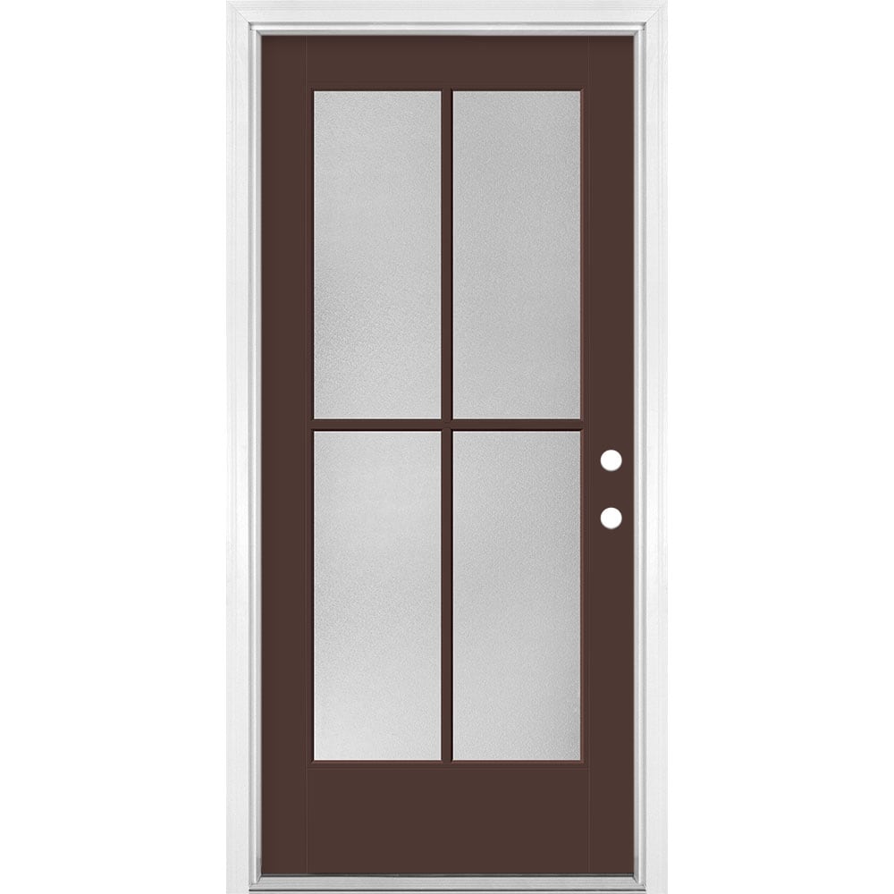 Masonite 1524207 36-in x 80-in x 4-9/16-in Fiberglass Full lite Left-hand inswing Chocolate Painted Prehung Front Door with Brickmould Insulating core