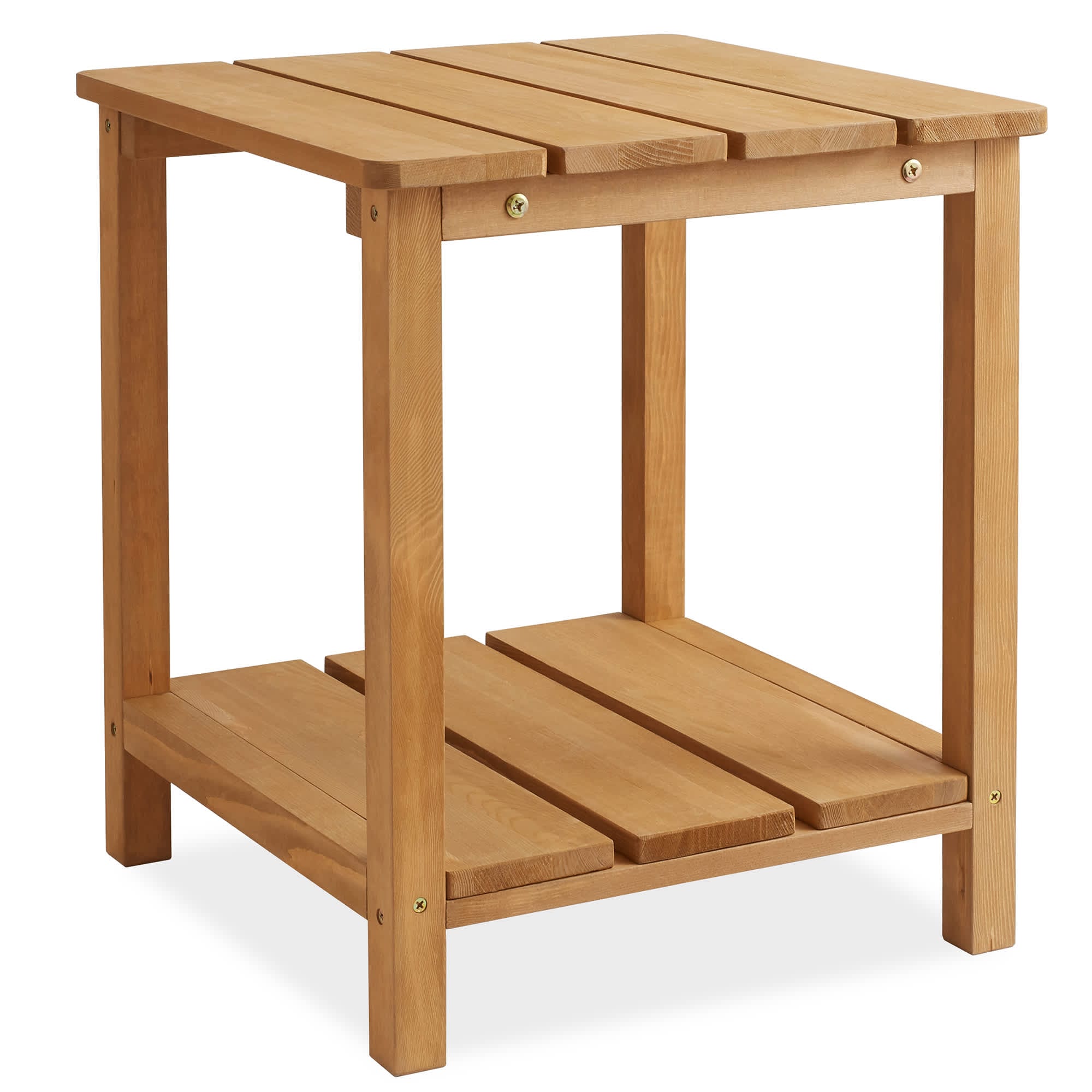 Casafield PAT-TAB-1681-NAT Adirondack Wood Side Table with Shelf for Patio - Natural