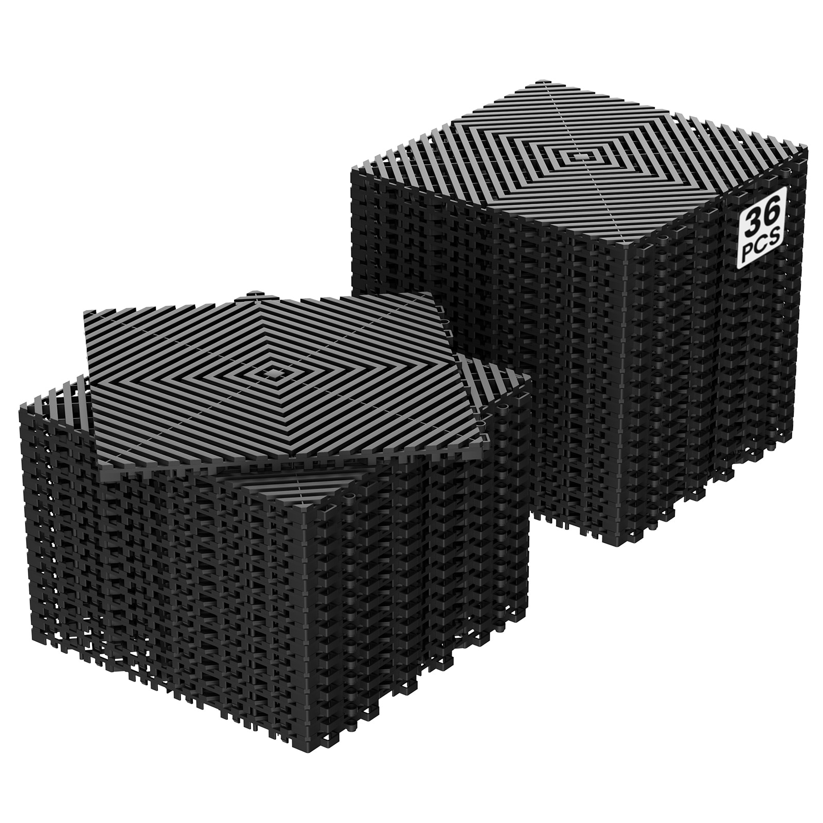 DOCRED  36PCS 12x12x0.6 inch Non Slip Heavy Duty PP Interlocking Garage Floor Tiles Modular Splicing Drainage Flooring Mat for Garage Garden Patio Indoor Outdoor Black