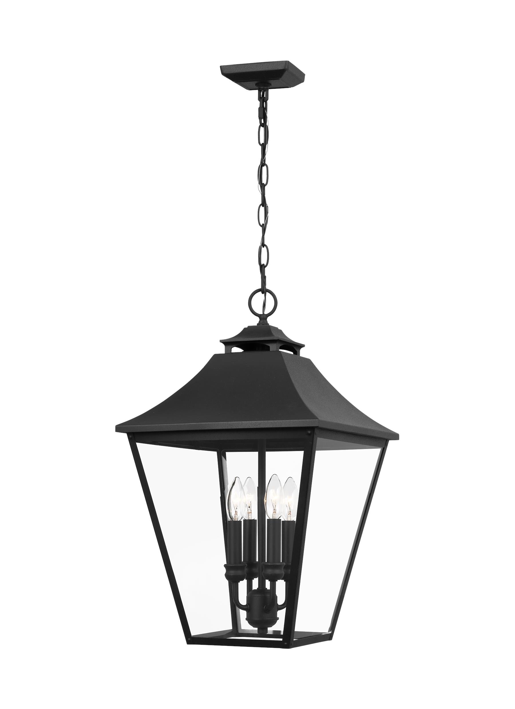 Generation Lighting OL14408TXB Galena 4 -Light Textured Black Traditional Seeded glass Linear Medium Hanging Pendant light