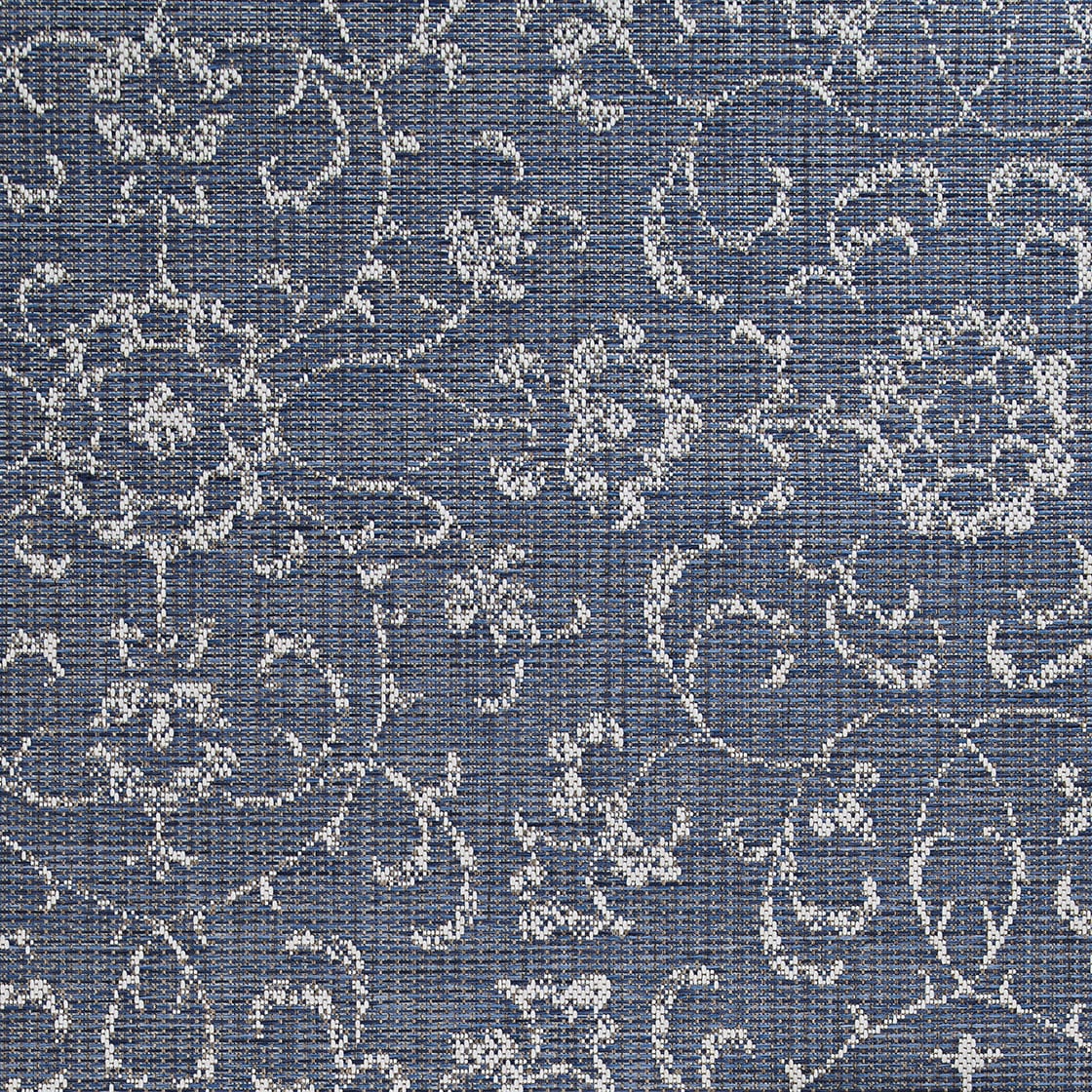 Navy and Ivory Floral Flatwoven Rectangular Area Rug