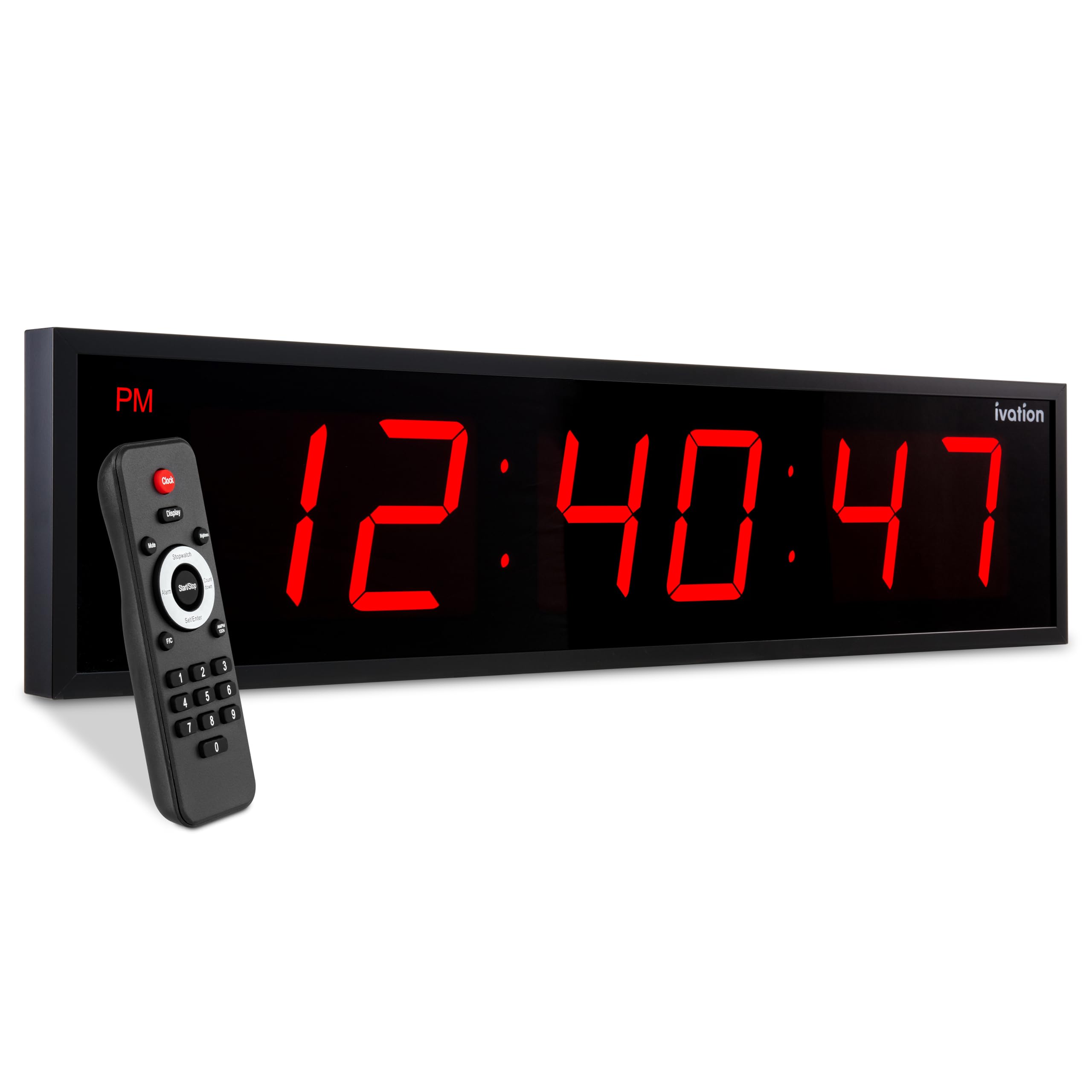 Ivation Large Digital Clock - 24'' Led Wall Clock with Stopwatch - Alarms - Timer - Temp and Remote - Red