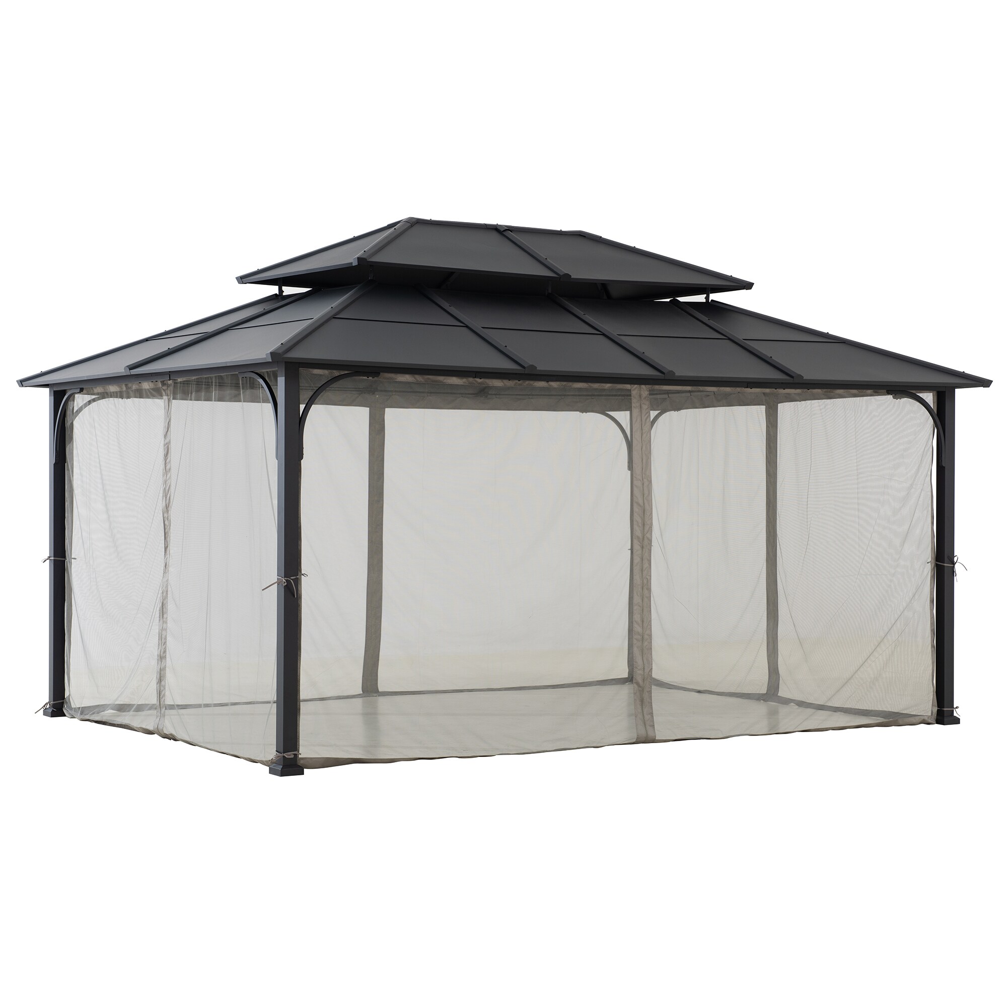 Sunjoy 12 x 16 ft. Black Steel Hardtop Gazebo with Netting