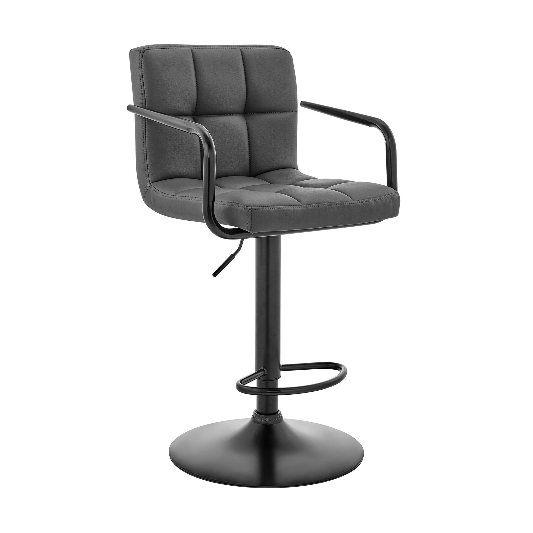 HomeRoots 4000477012 Gray 25.0-Inches H Counter height Round seat Upholstered Swivel Wood Bar Stool with Arms