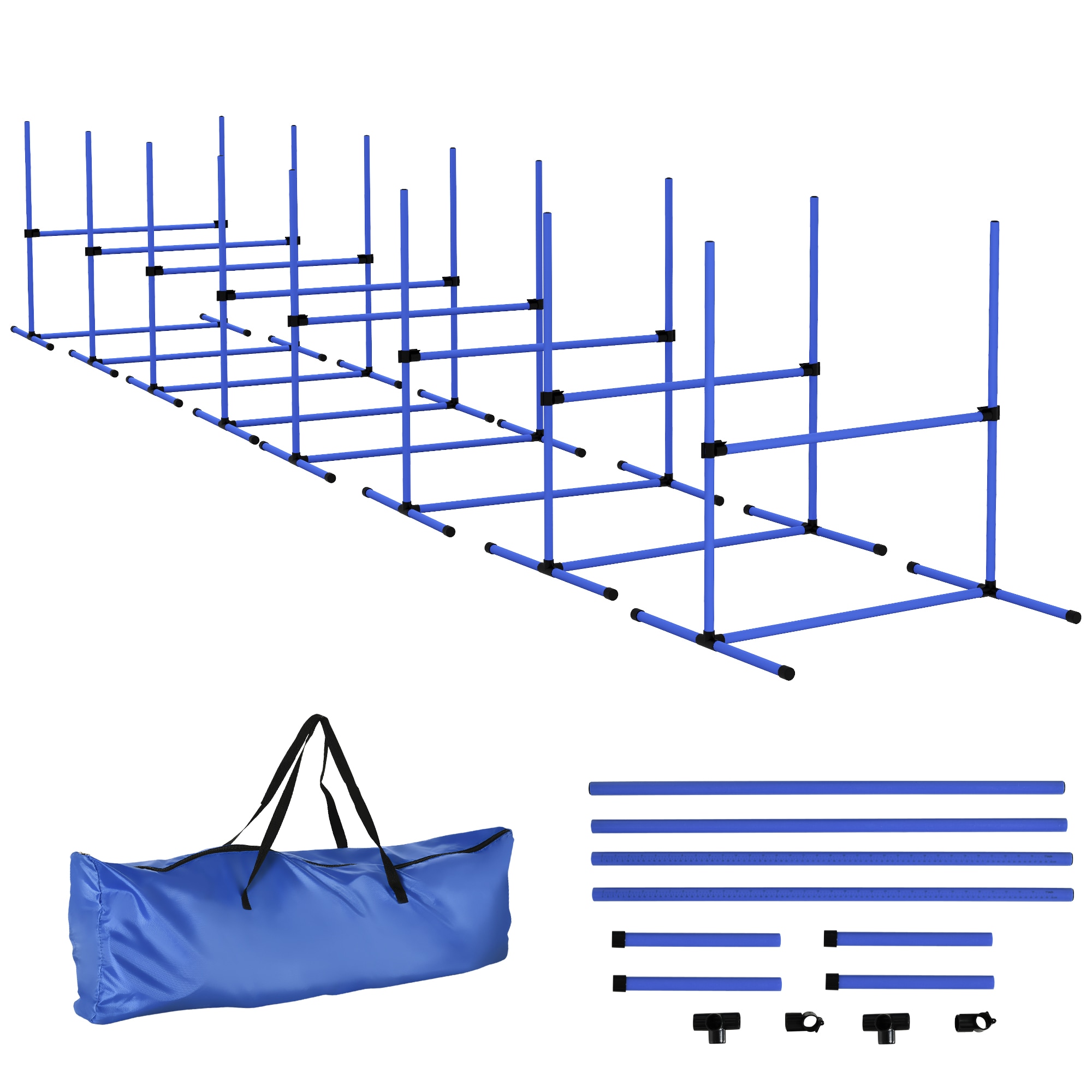 PawHut D07-018V02BU 8 Piece Dog Agility Kit Adjustable Jump Bars Blue​