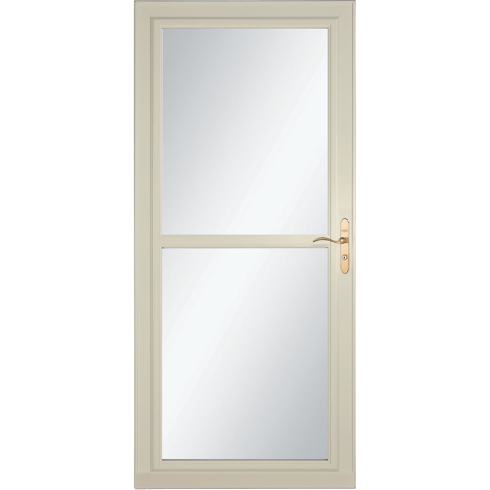 Tradewinds Selection 32-in x 81-in Almond Full-view Retractable Screen Aluminum Storm Door with Polished Brass Handle in Off-White | - LARSON 1460408107