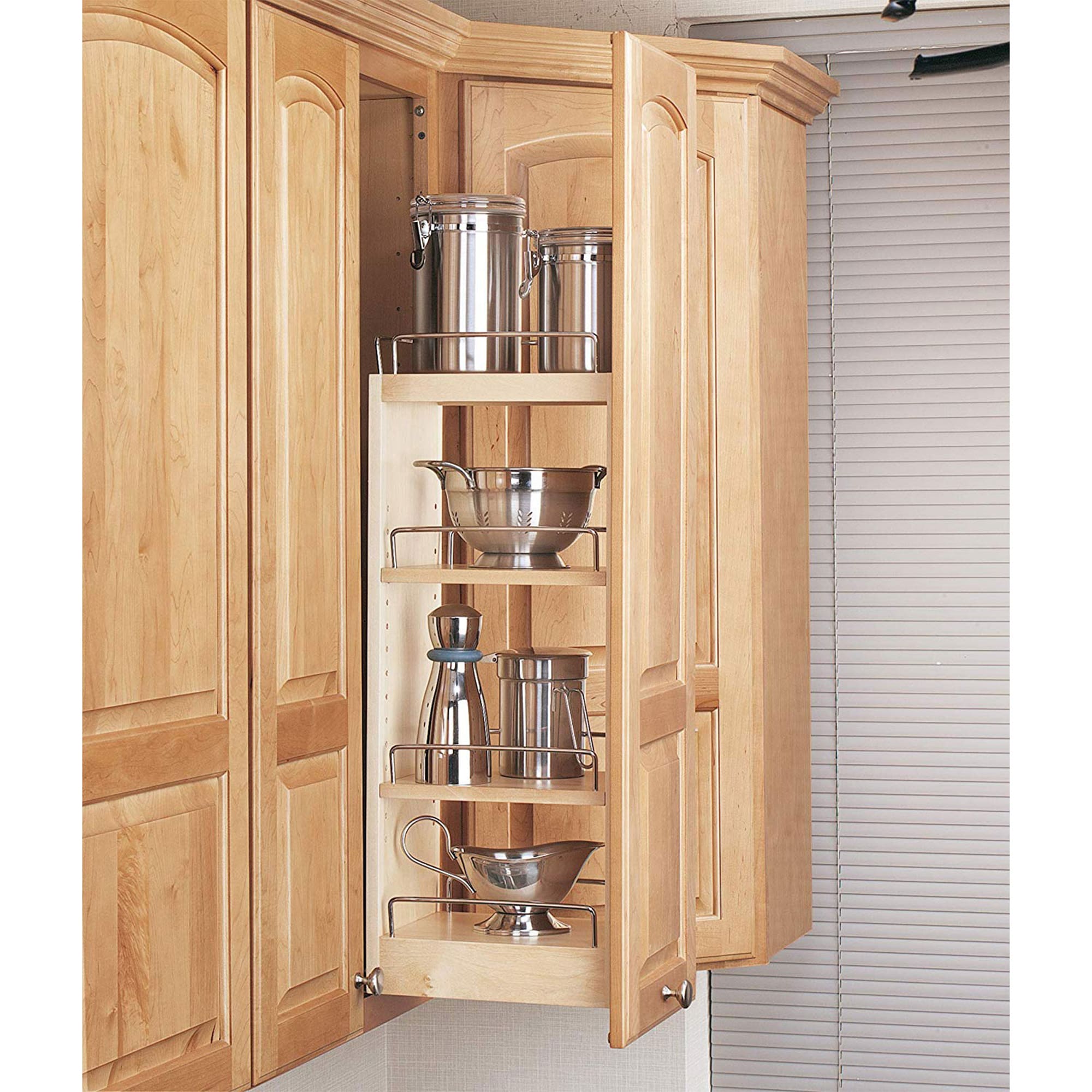 Rev A Shelf 8 in W x 26.25 in H 4 Tier Cabinet mount Wood Pull out