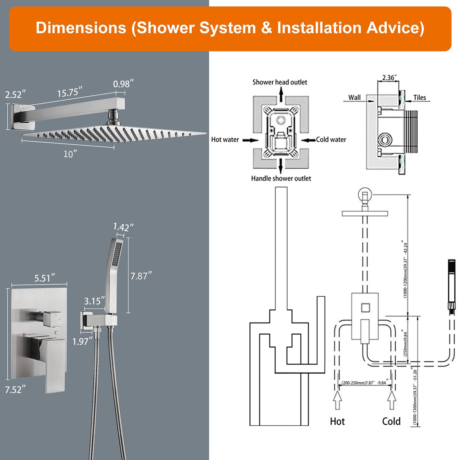 Cobbe SSF0210N Showerhead-Bar-Panels - View #11