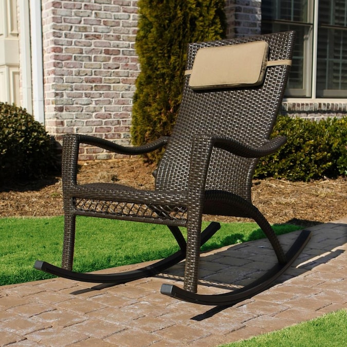 Tortuga Outdoor Wicker Brown Metal, Outdoor Rattan Rocking Chair Set