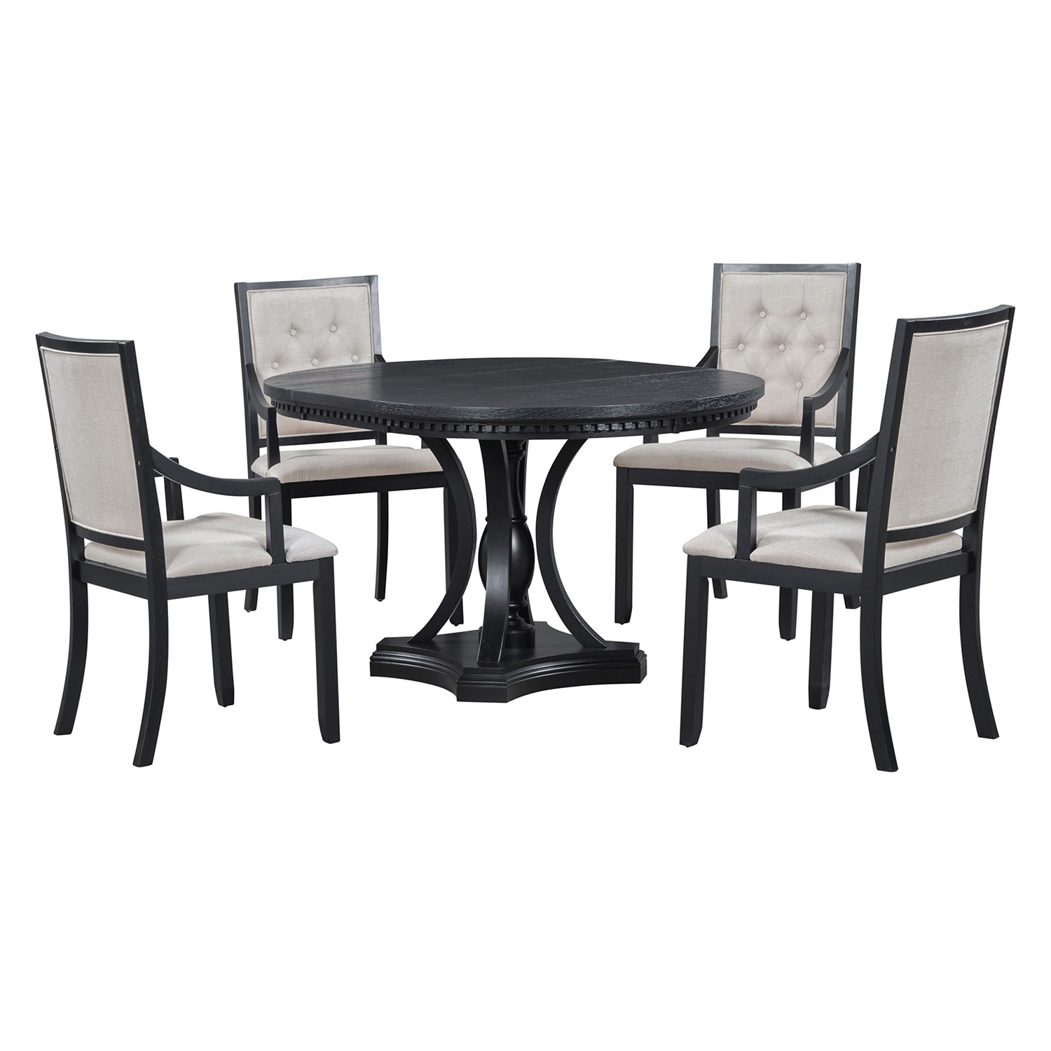 SINOFURN SYA010266BG Gray + Black Rustic Dining Room Set with Round Table ( Seats 4 )