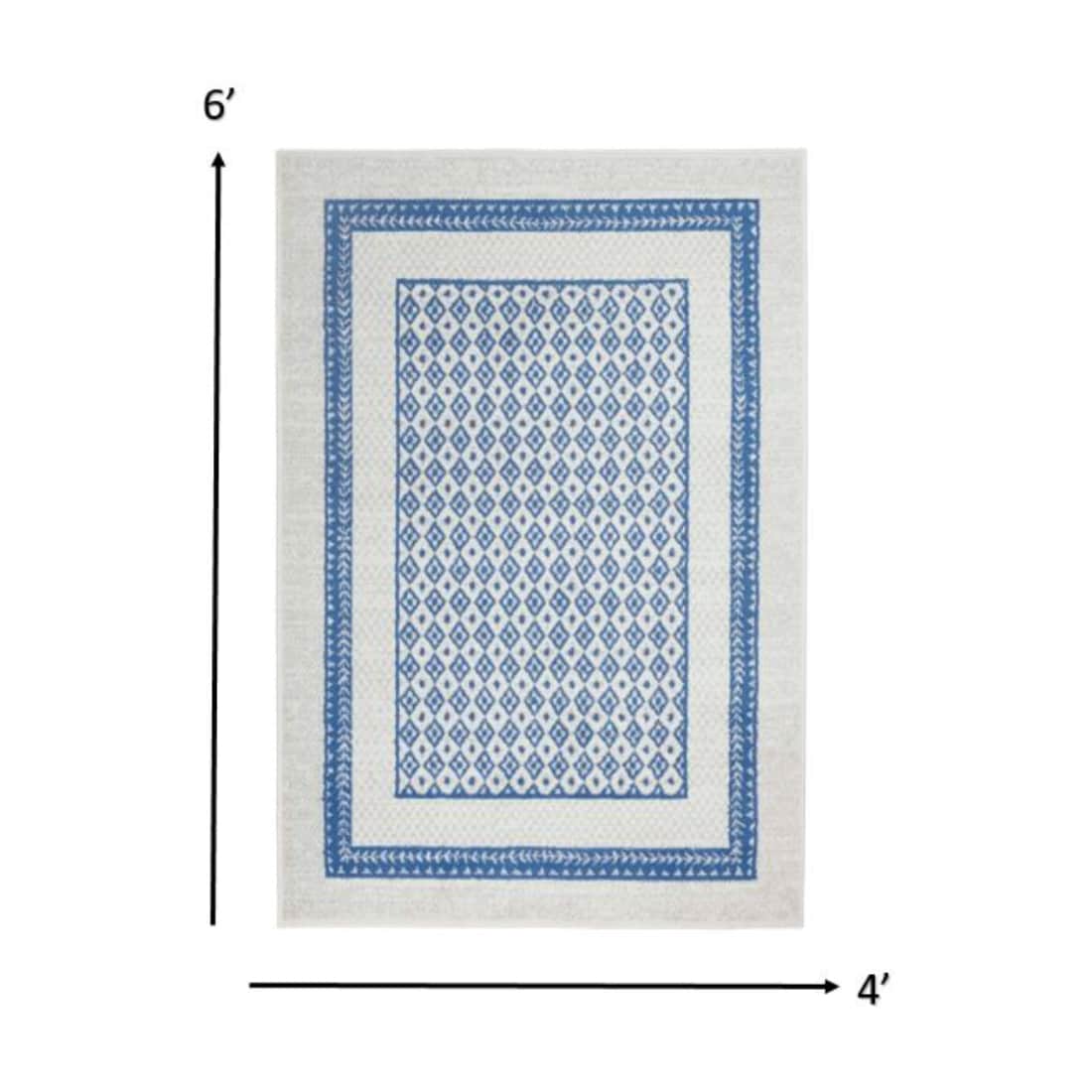 HomeRoots 4 x 6 Ivory Blue Indoor Geometric Area Rug in the Rugs ...