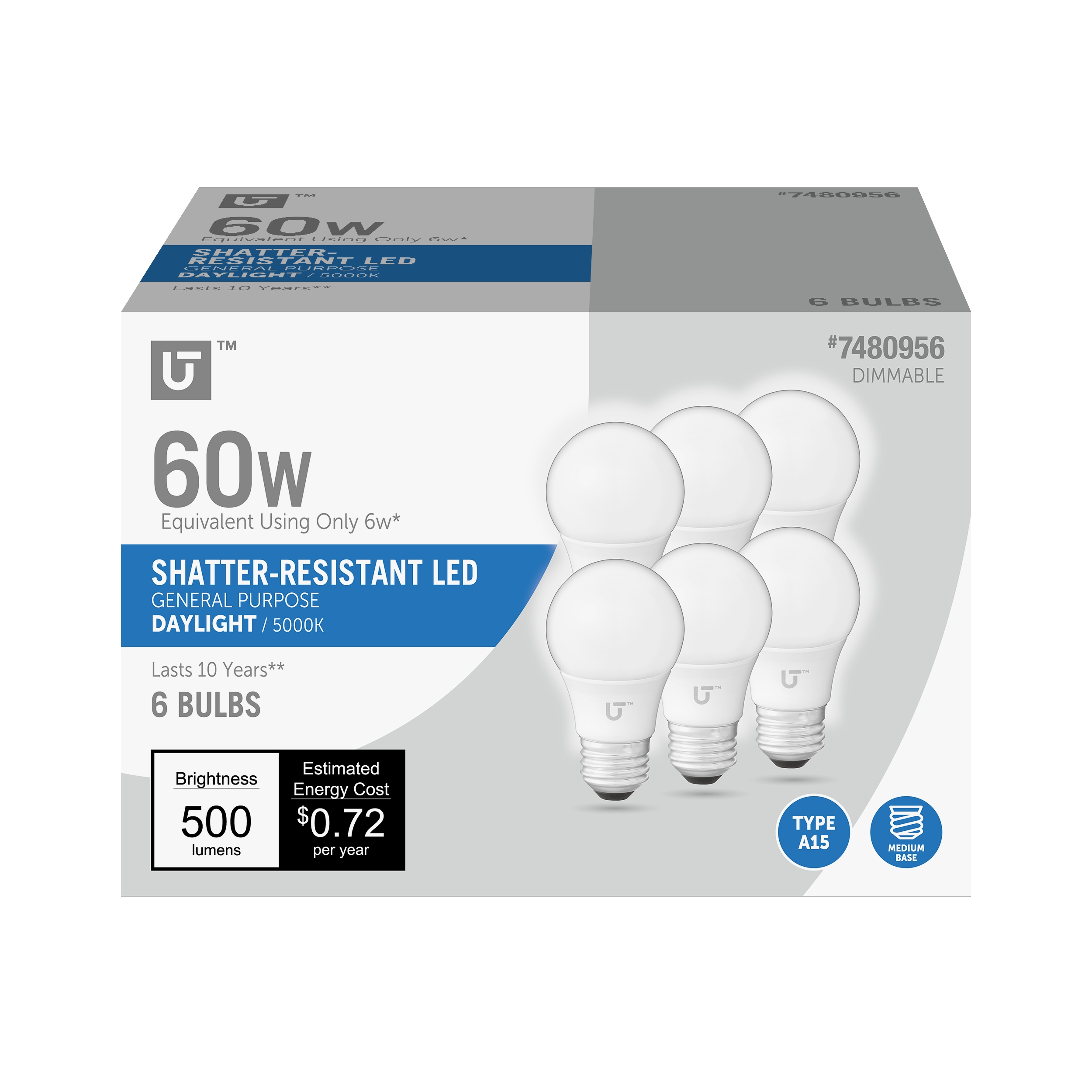 Utilitech 60-Watt EQ A15 Dimmable LED General Purpose Light Bulb 6-Pack
