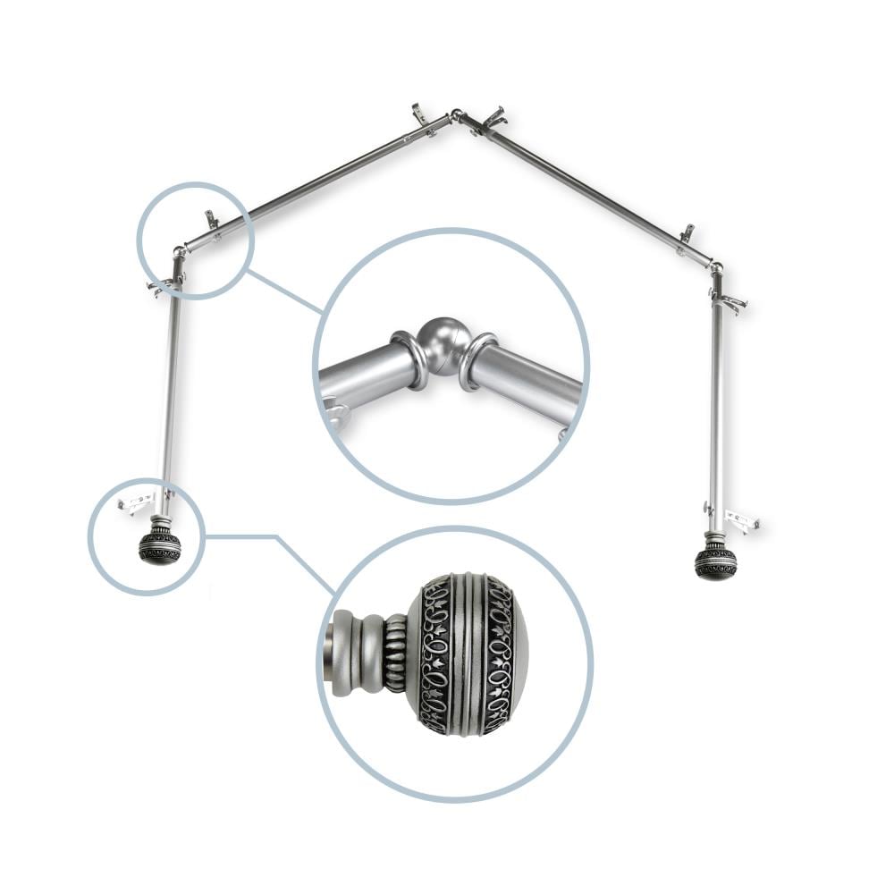 Hart & Harlow L4BAY-02-5 Faith 13/16-in 4-sided 28-in to 48-in Satin nickel Steel Bay Window Curtain Rod with Finials