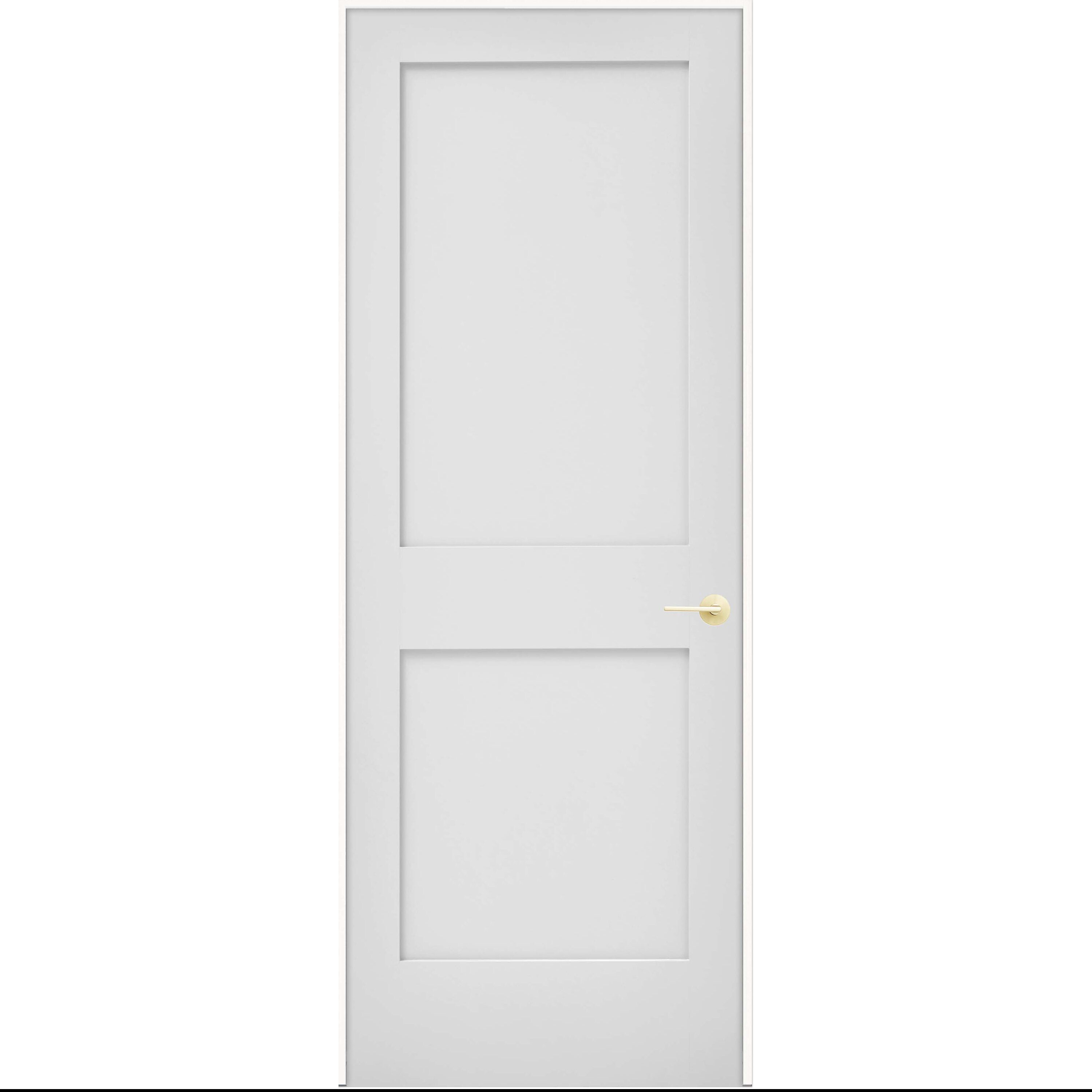 JELD-WEN LOWOLJW249800044 24-in x 80-in Primed Solid core 2-panel square Left hand Smooth Primed MDF Flat Jamb Single Prehung Interior Door