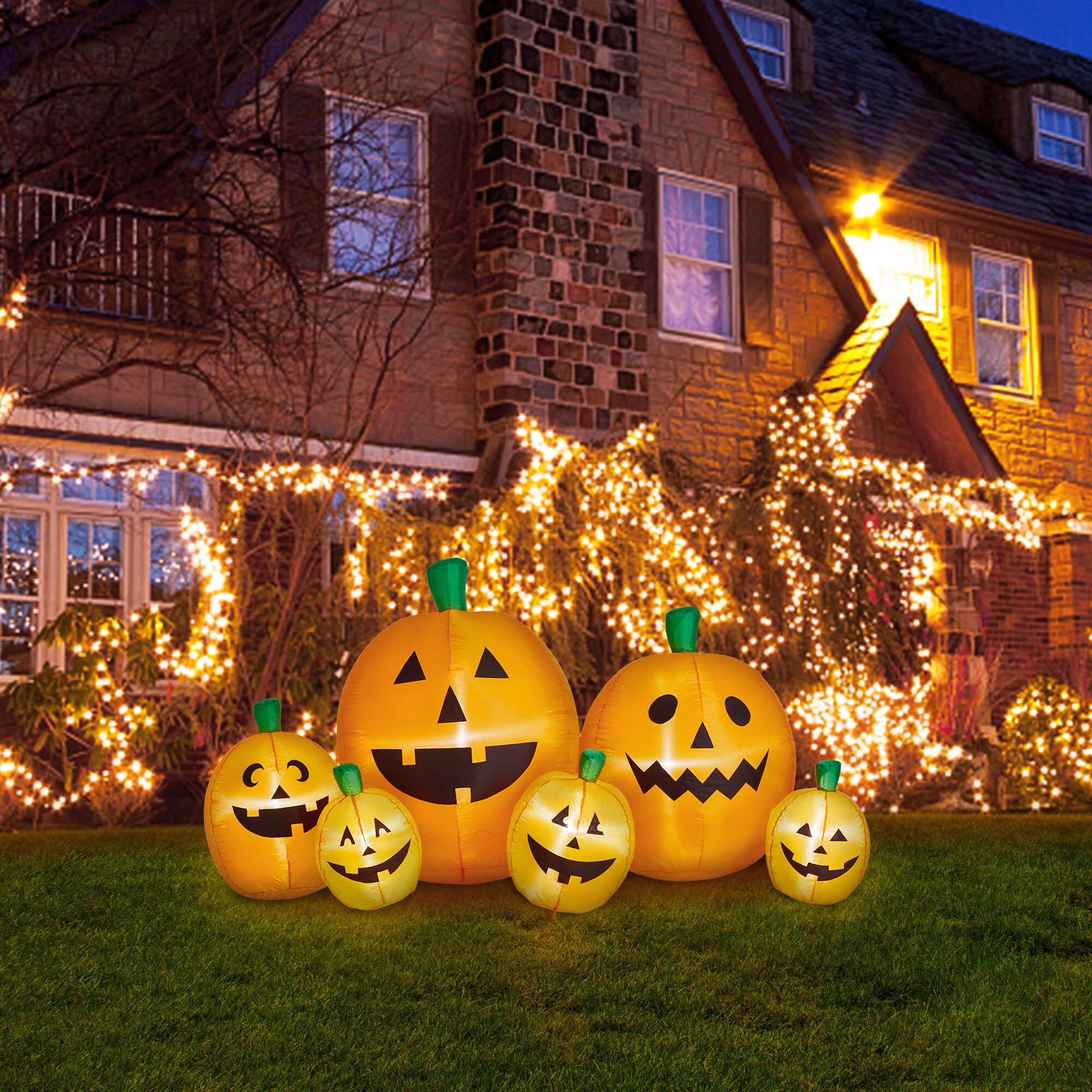 13' Set of 7 Pumpkin Spider Bubble Ligh Halloween Lights Indoor Decor 