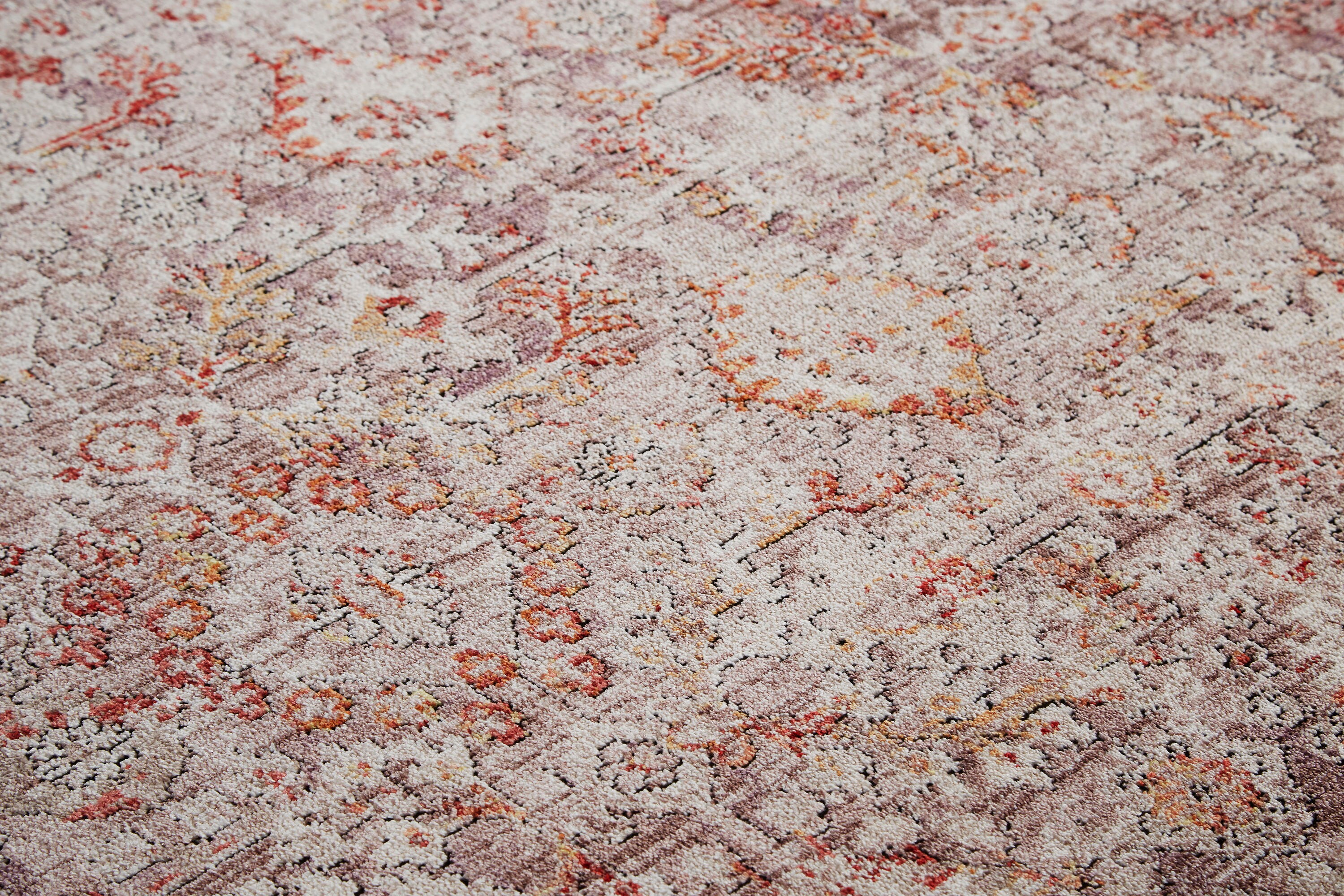 Ivory and Pink Floral Synthetic Rectangular Area Rug