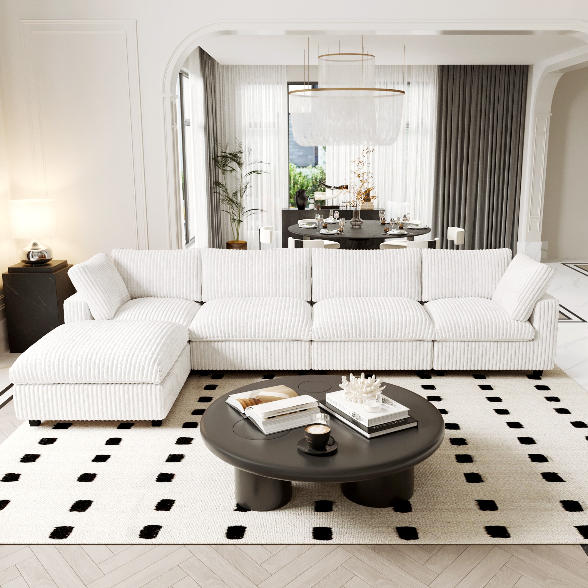 BuotiqHom DH-SF4+1-141BE 157-in Modern Beige (4 Seats+1 Ottoman) Velvet 4 -seater Sectional