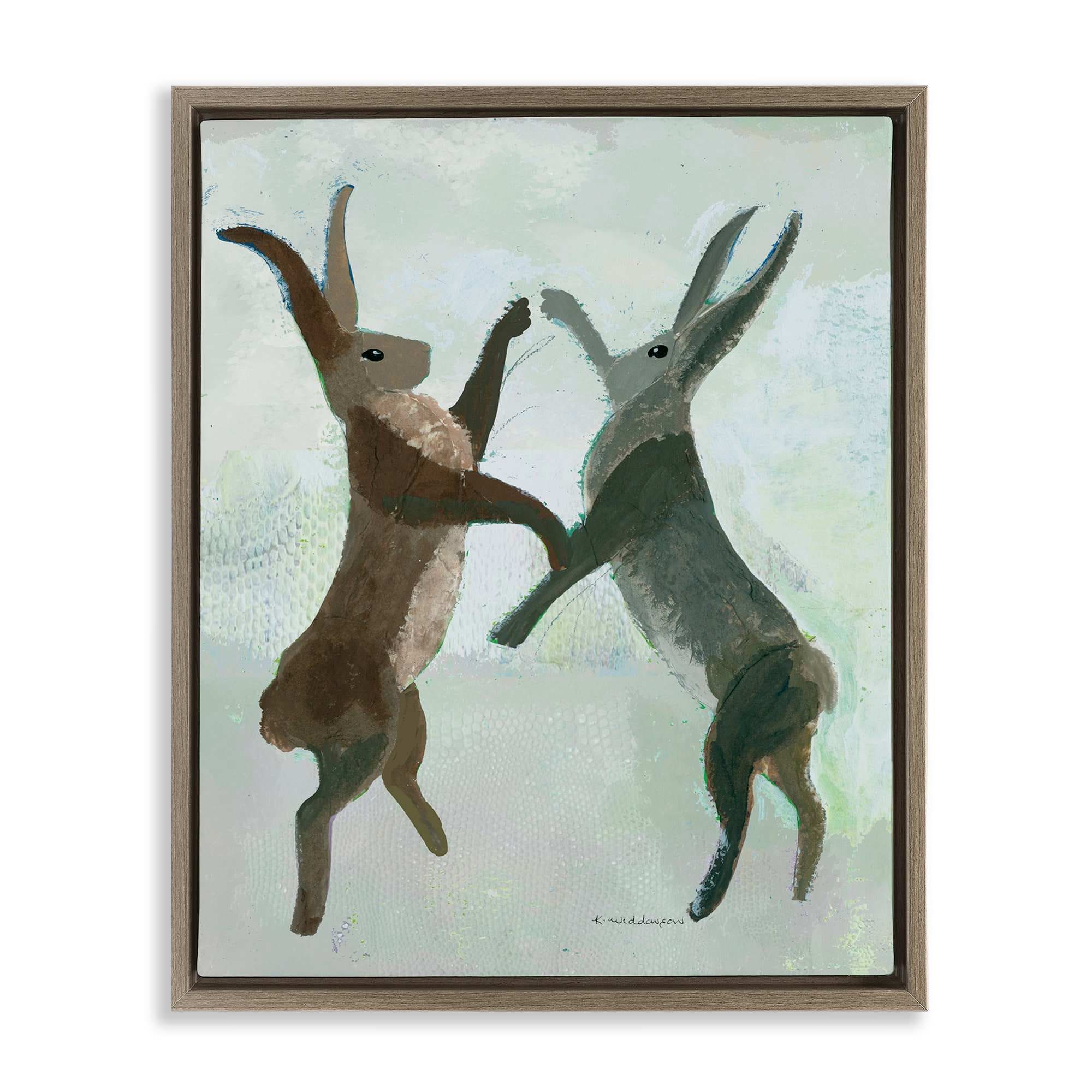 Stupell Industries BT-206-FFE-24X30 Boxing Hares in Neutral Tones Brown Framed Floater Canvas Wall Art By Kay Widdowson 25 x 31