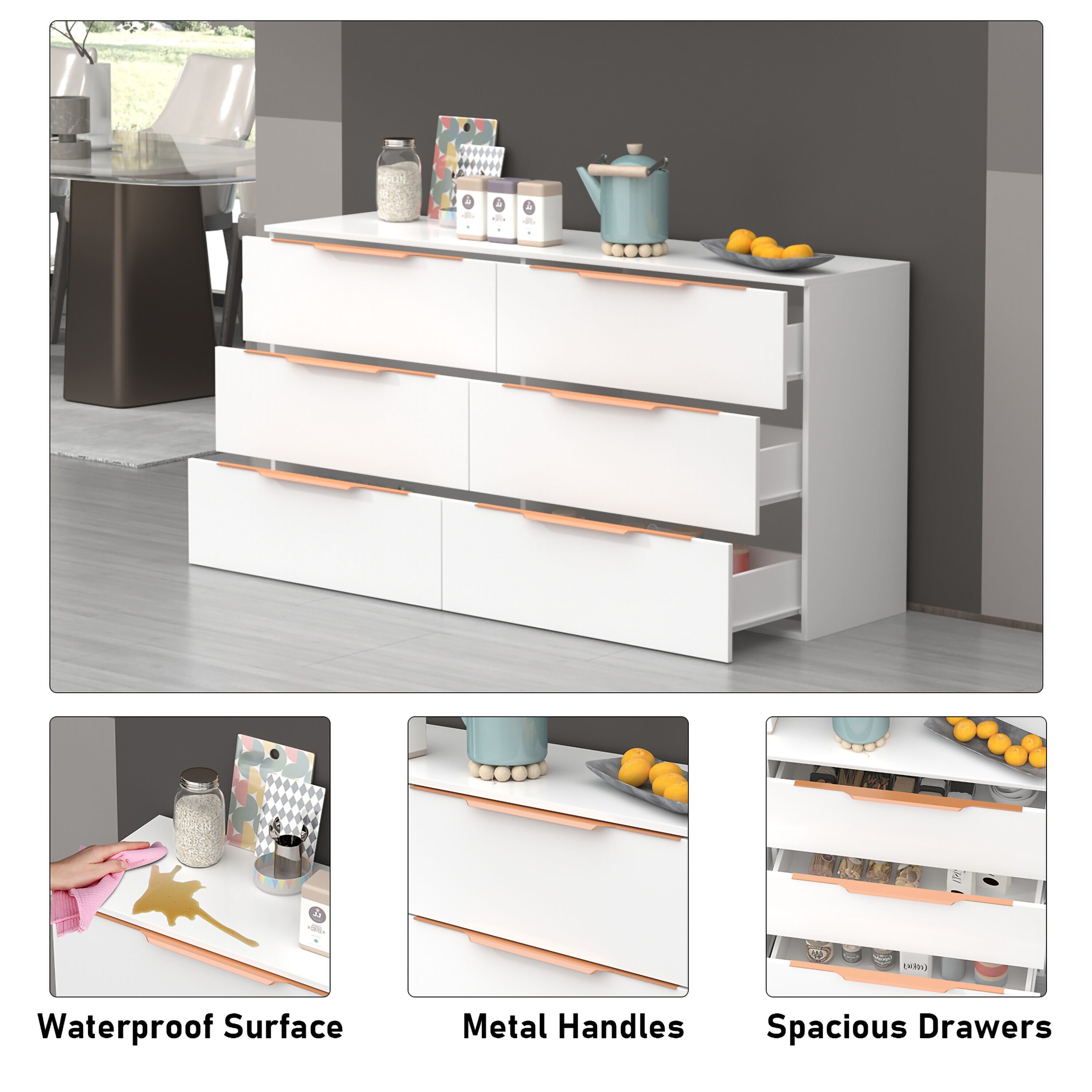 6-Drawers White Wood Chest of Drawer Dresser Cabinet Organizer 59 in. W x  15.7 in. D x 32.3 in. H