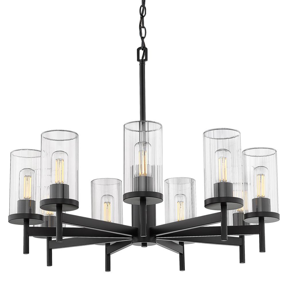 Golden Lighting 7011-9 BLK-CLR Winslett 9 -Light Matte Black Transitional For Use in Bedrooms, Foyers, Kitchens, Living Rooms Chandelier