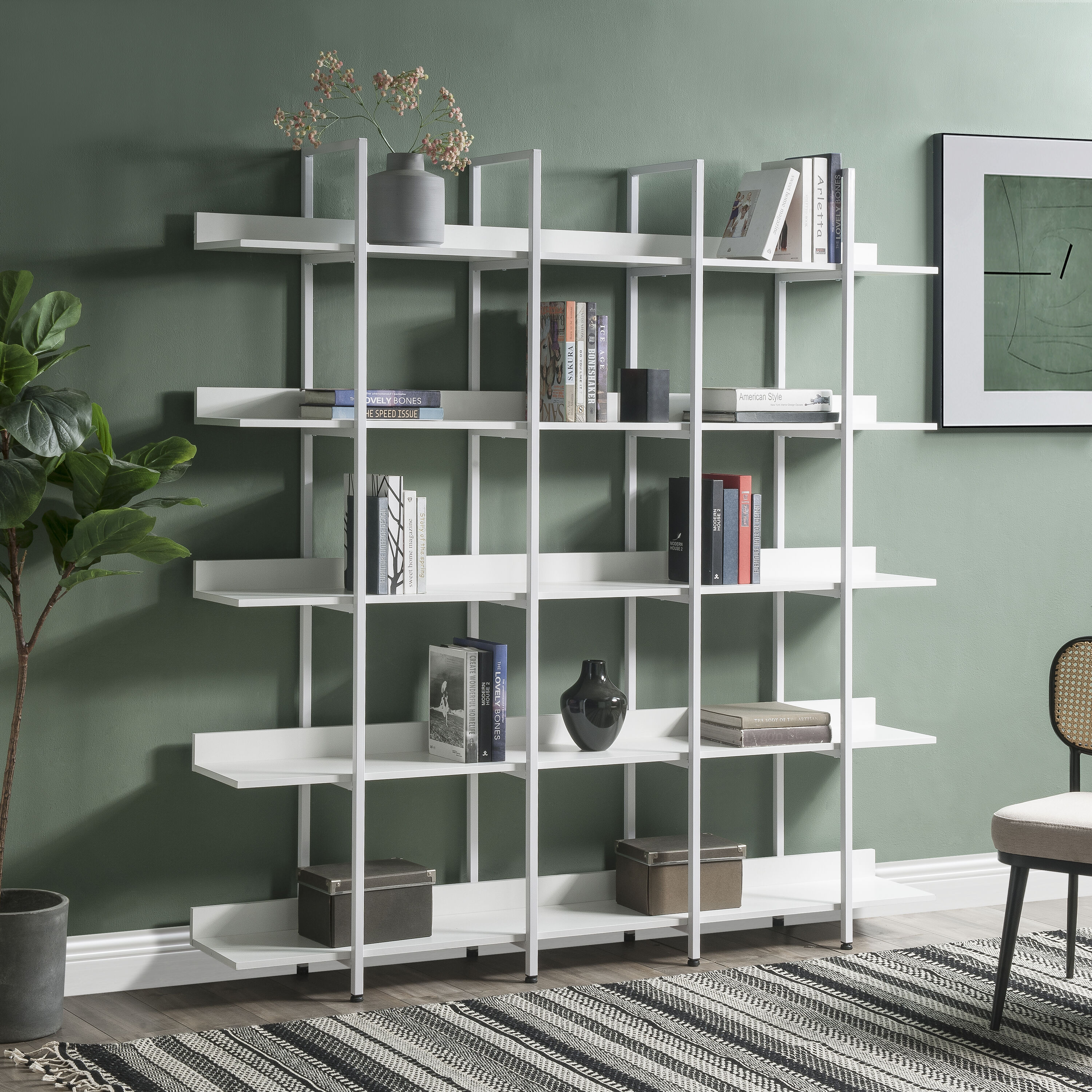 Nestfair BS0076K White Metal 5 -Shelf Bookcase ( 70.9-in W x 70.7-in H x 10.2-in D ) Finished