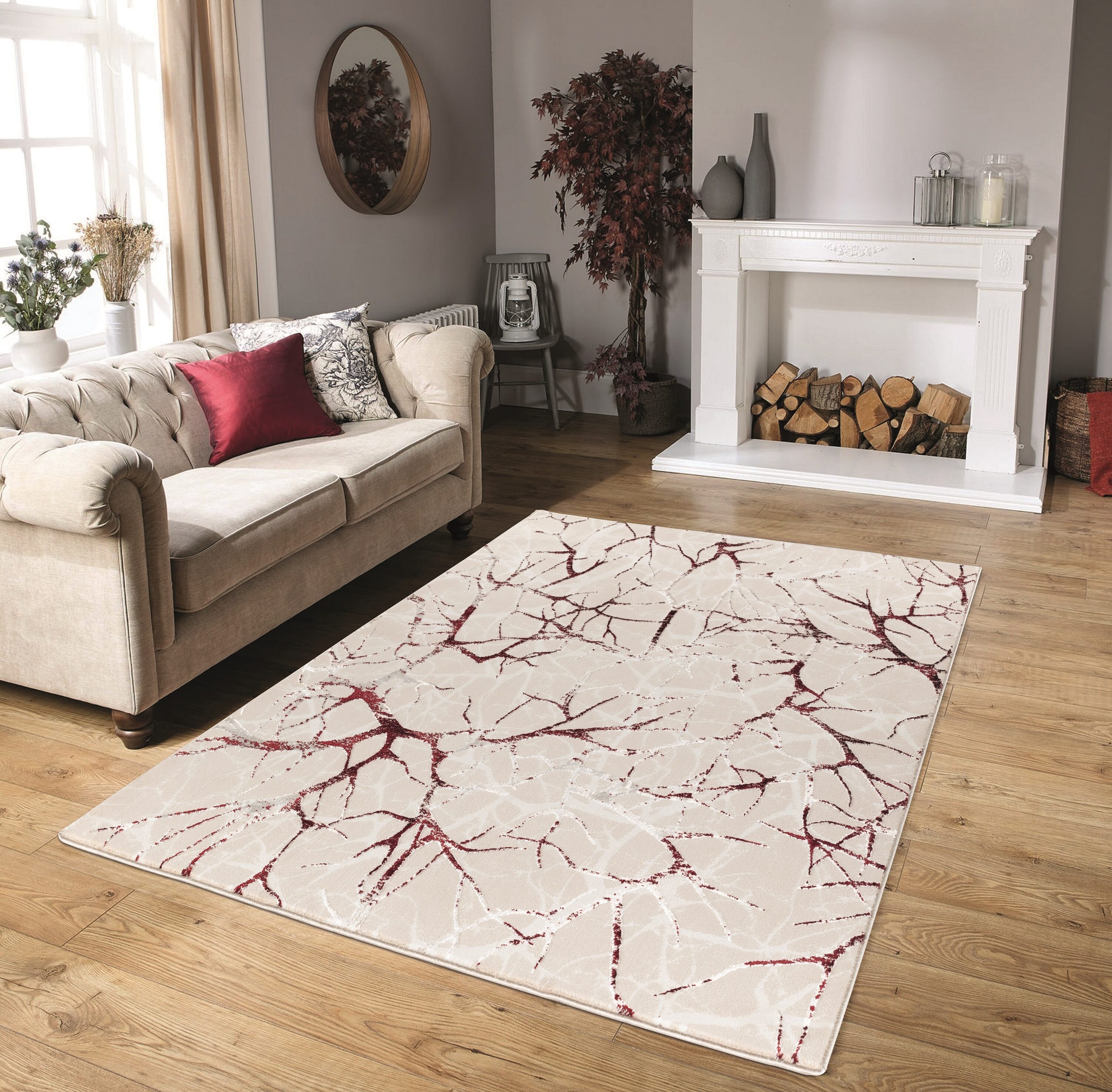 MDA Rugs MZ0258 Maz 5 x 8 (ft) Loomed Polyester Beige/Burgundy Rectangular Indoor Abstract Area rug
