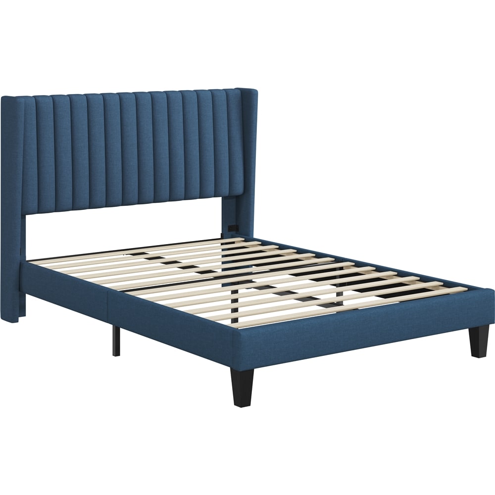 Yaheetech LSXJS90001 77-in L Navy Blue Queen Upholstered Bed Frame