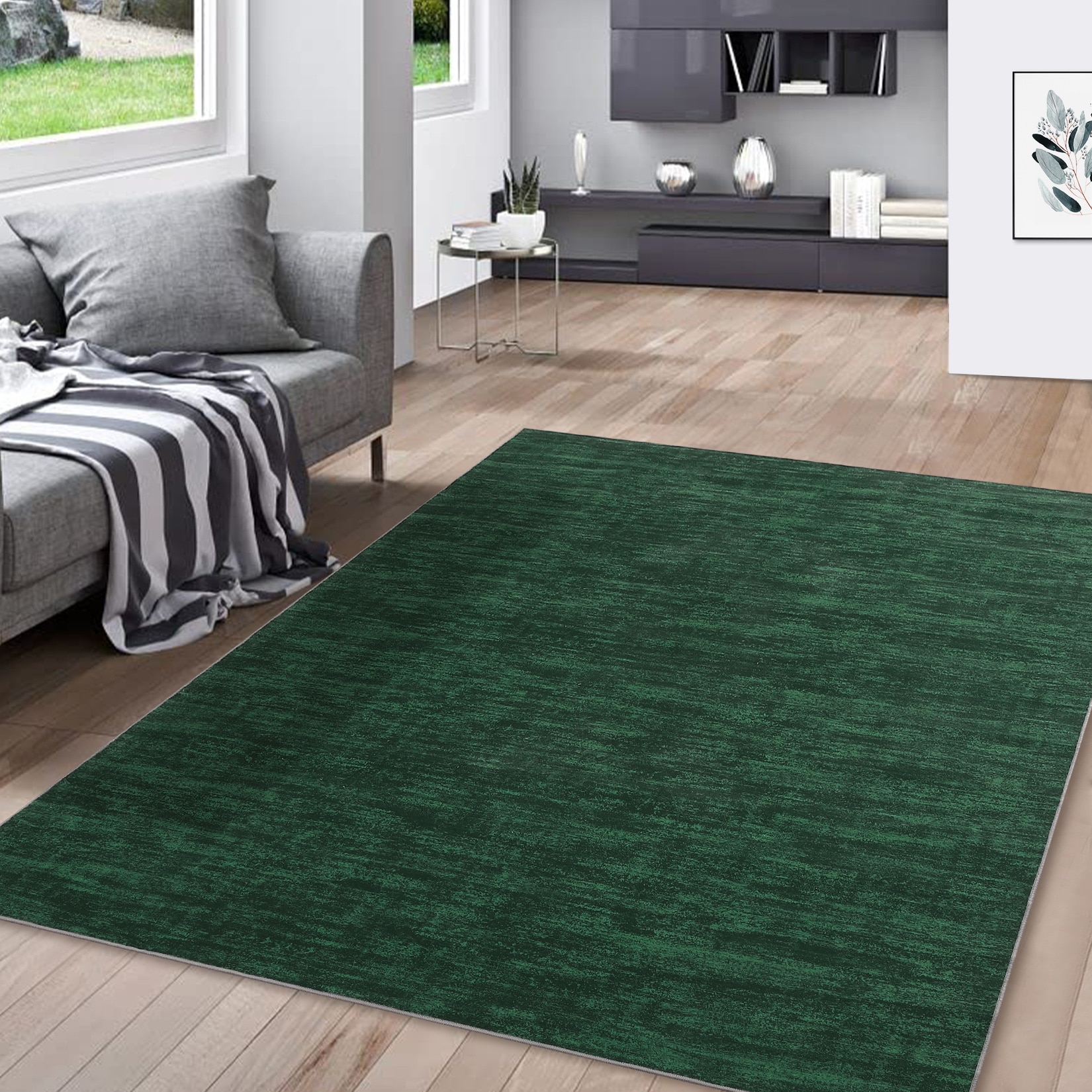Garvee YXY-LO-PHO-15DVA621 10 x 13 (ft) Loomed Green Rectangular Indoor Solid Vintage Machine washable Area rug
